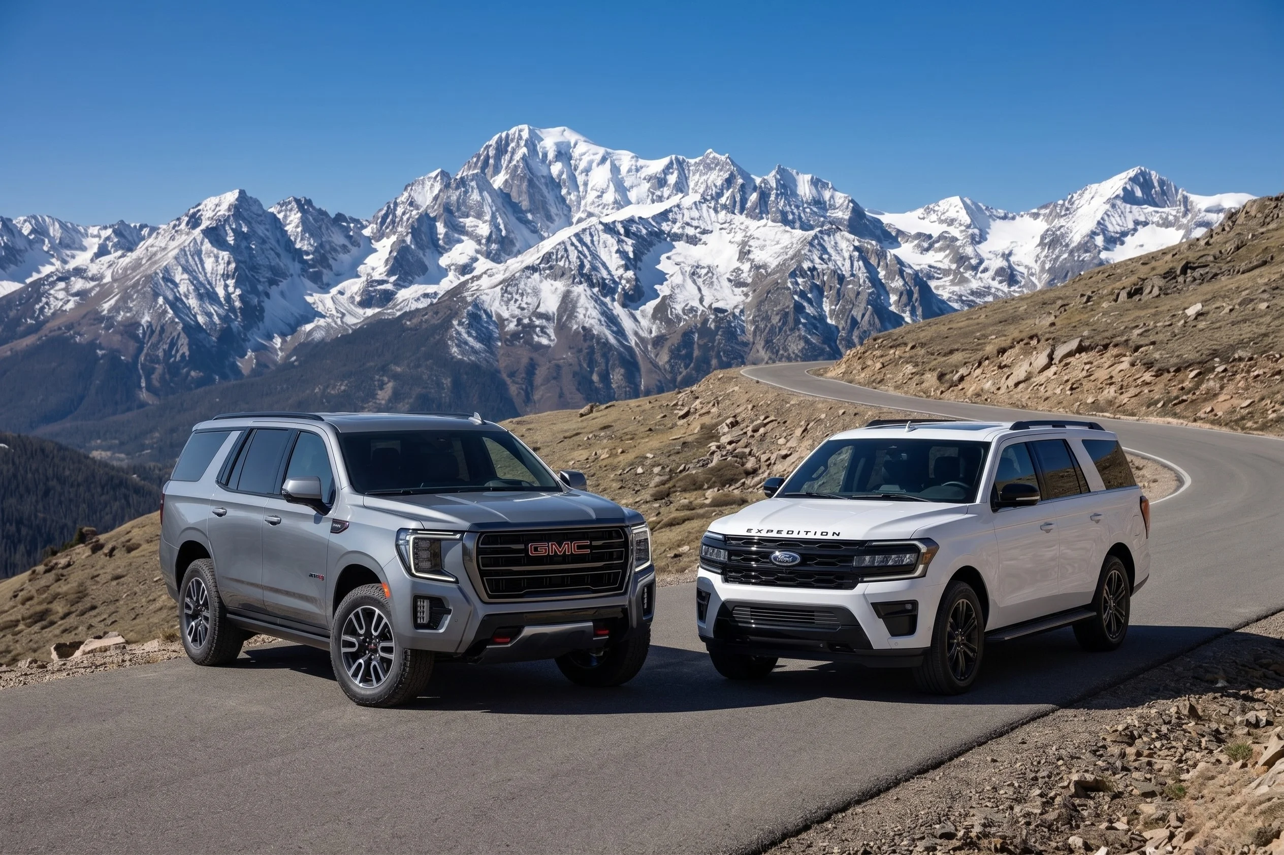 2026 GMC Yukon XL junto a Ford Expedition MAX, comparativa de SUV de tamaño completo en Legacy GMC of Waxahachie