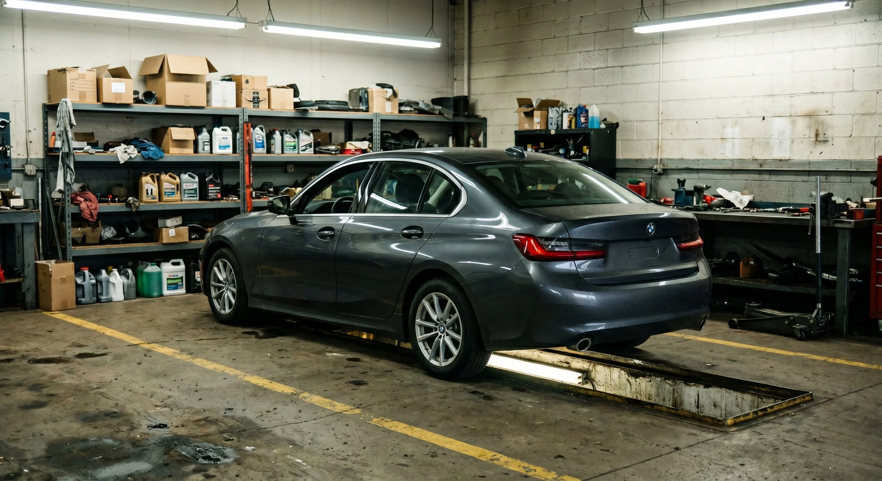 Técnico certificado de BMW of Riverside realizando mantenimiento programado a un BMW