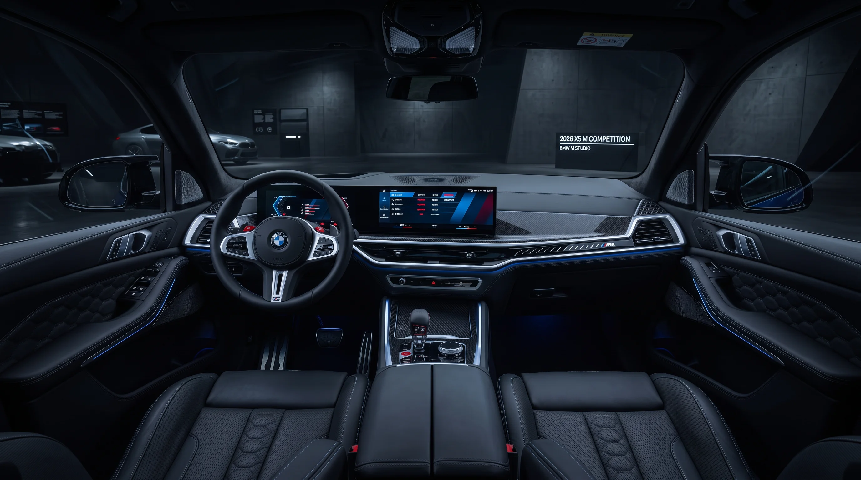 Interior cockpit view of a BMW X5 M showing the curved display and driver controls at BMW of Riverside