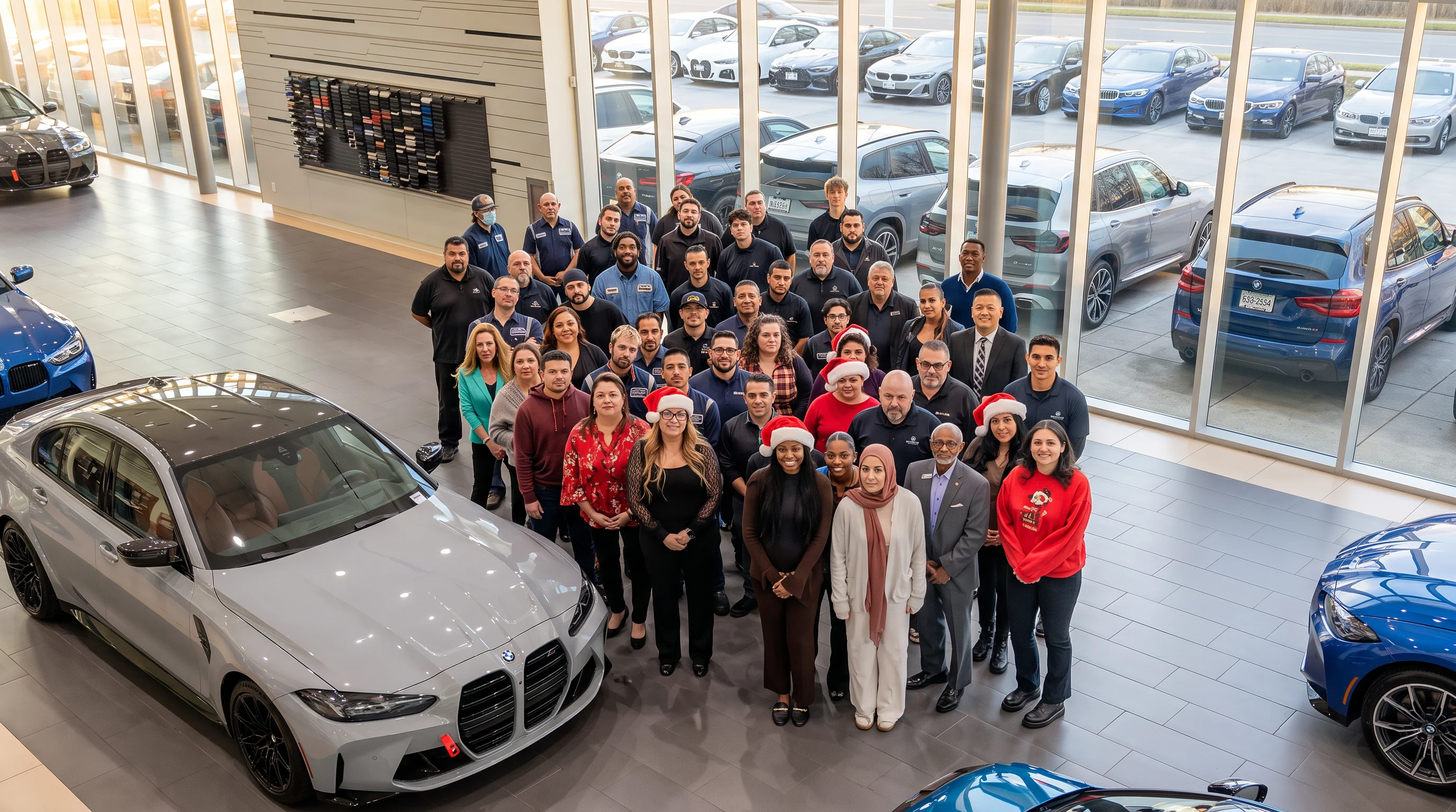 BMW of Riverside team outside the dealership showroom in Riverside, California