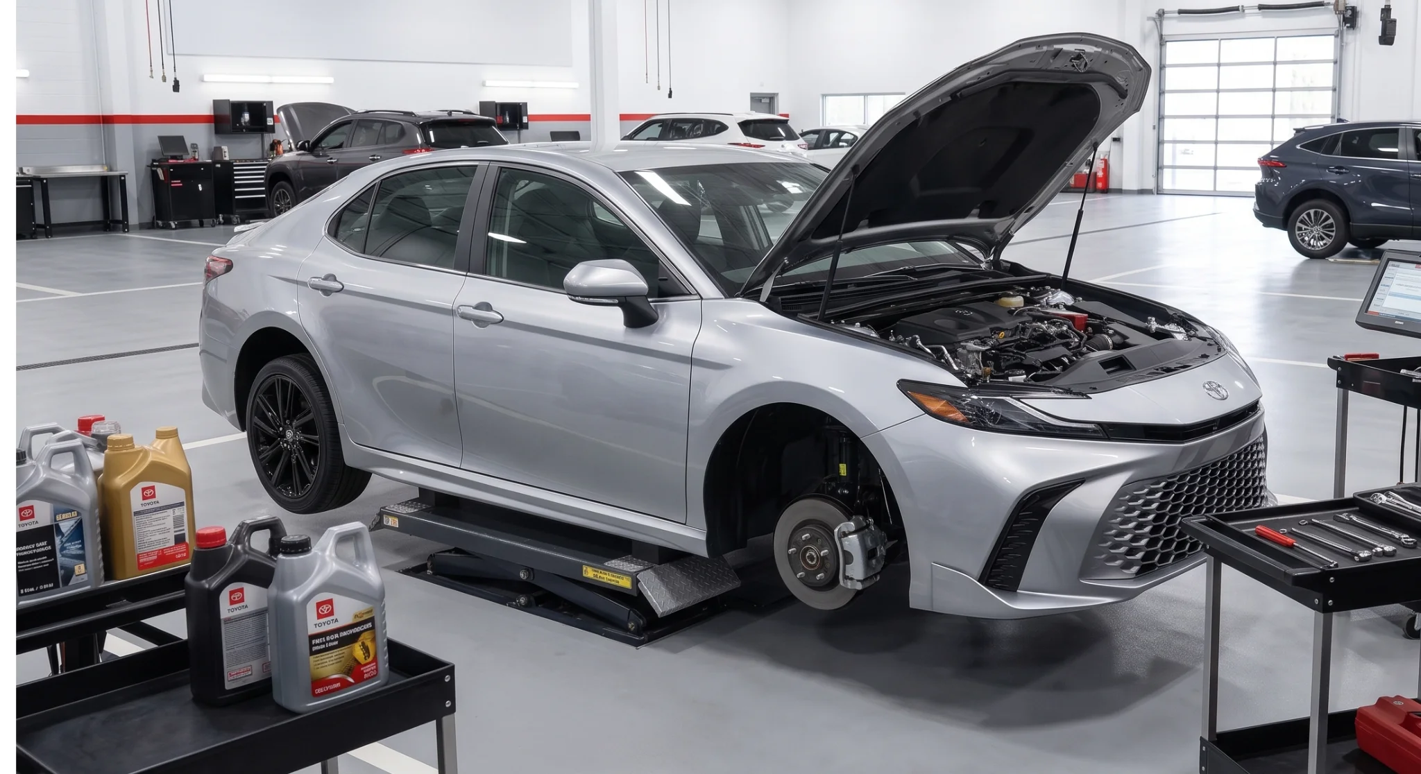Factory-trained technician performing service on a Toyota at Capistrano Valley Toyota in San Juan Capistrano