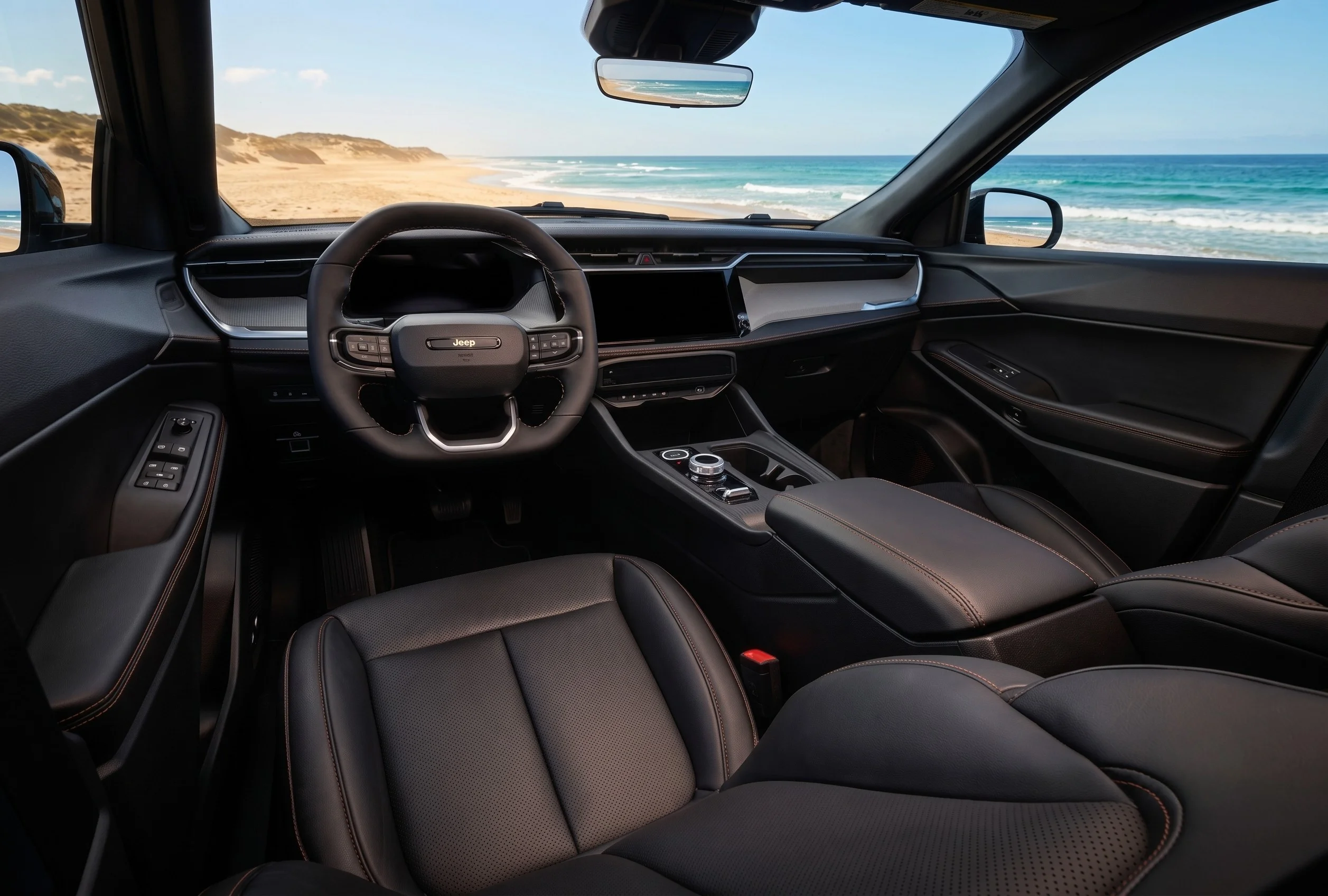 2026 Jeep Cherokee interior with 12.3-inch Uconnect 5 touchscreen and digital driver display