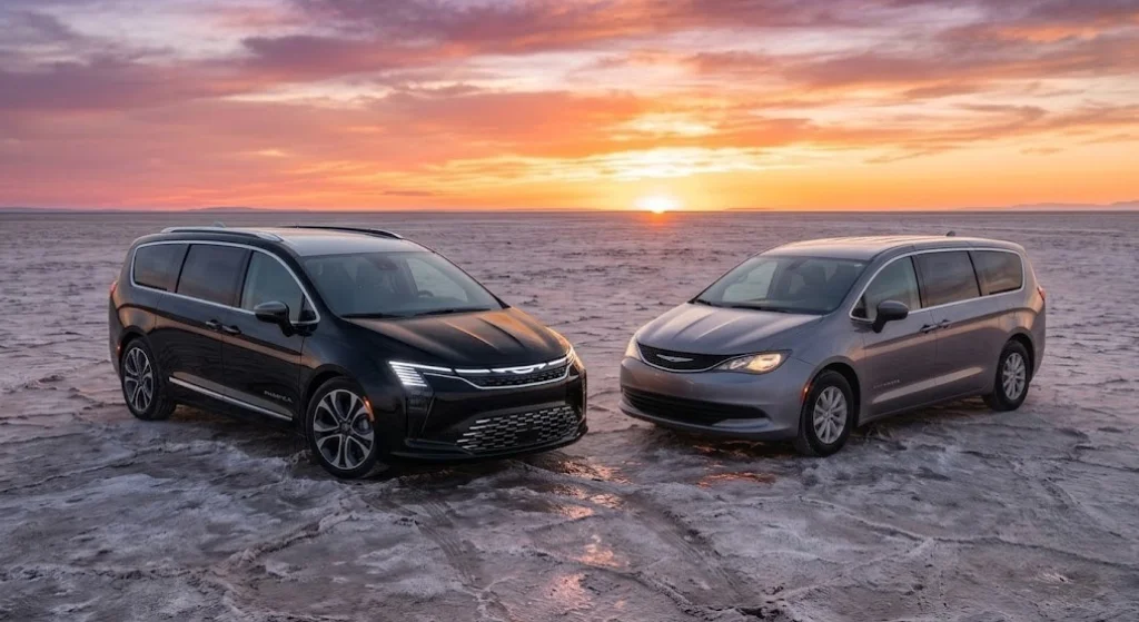 Chrysler Voyager 2026 y Chrysler Pacifica 2027 comparadas lado a lado en Fontana CDJR