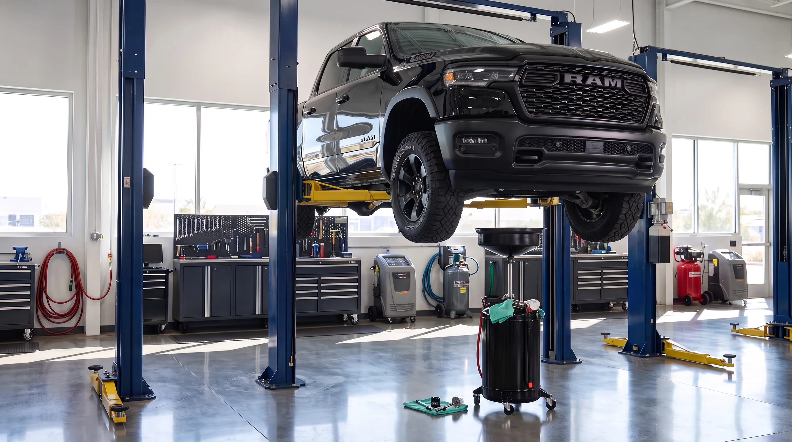 Cambio de aceite y filtro en una Ram 1500 2026 en el centro de servicio de Fontana Chrysler Dodge Jeep Ram