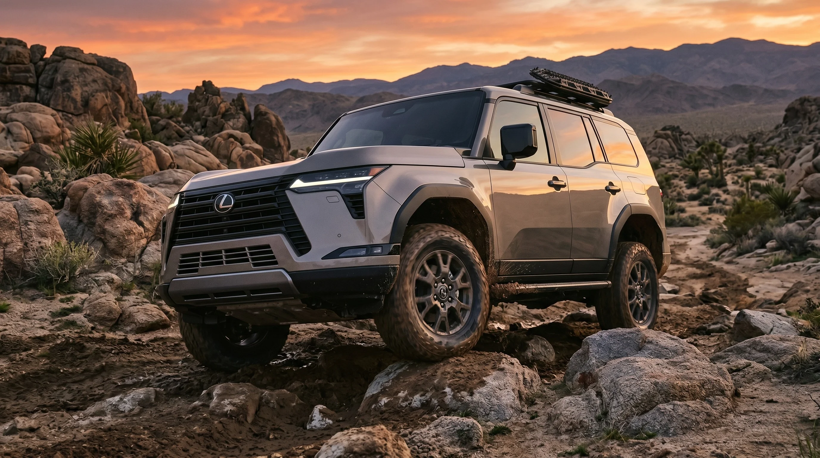 2026 Lexus GX 550 Overtrail in Nori Green Pearl on an off-road trail