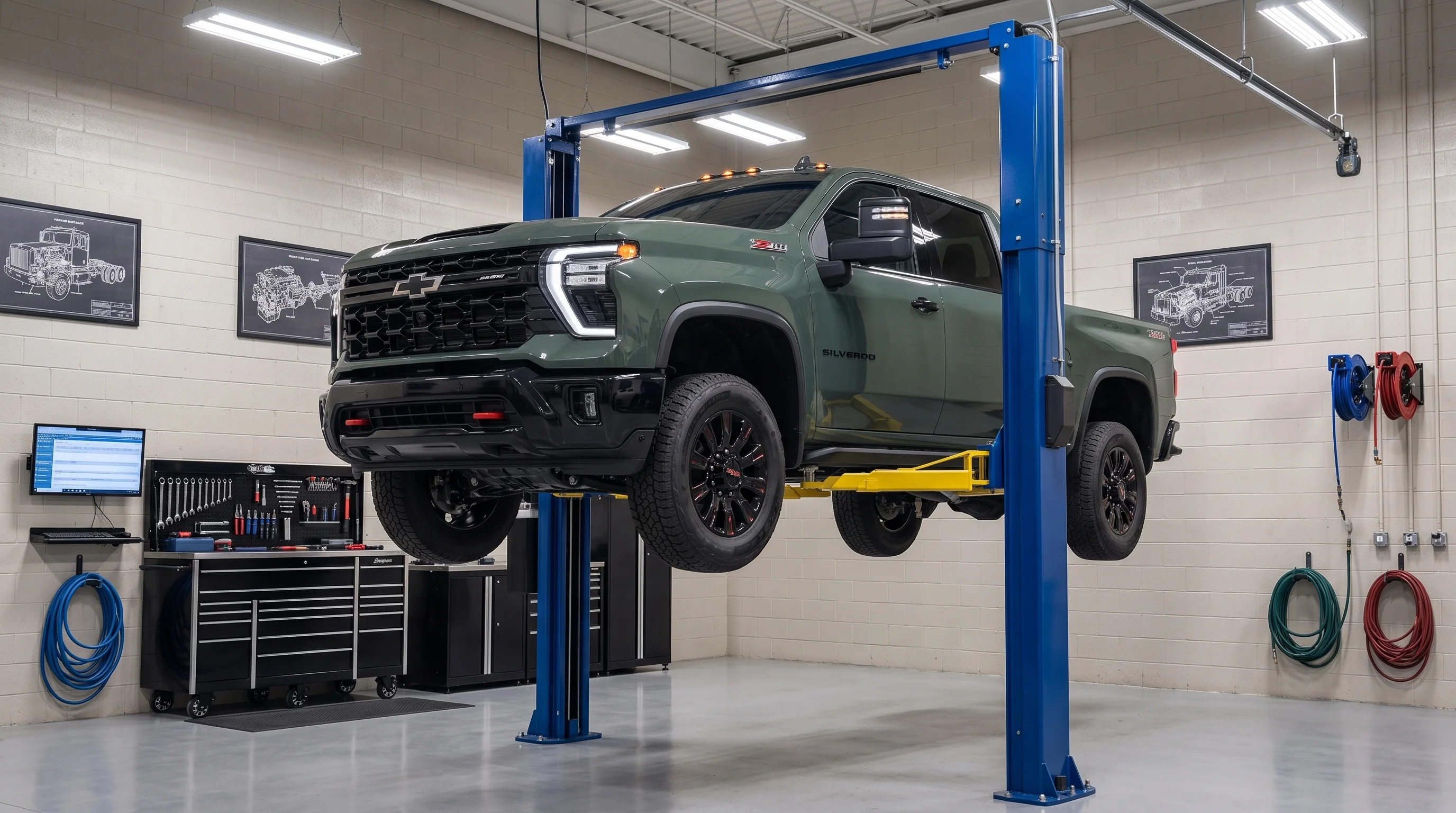Certified Chevrolet service technician performing maintenance on a vehicle at Galleria Chevrolet near Addison, Texas