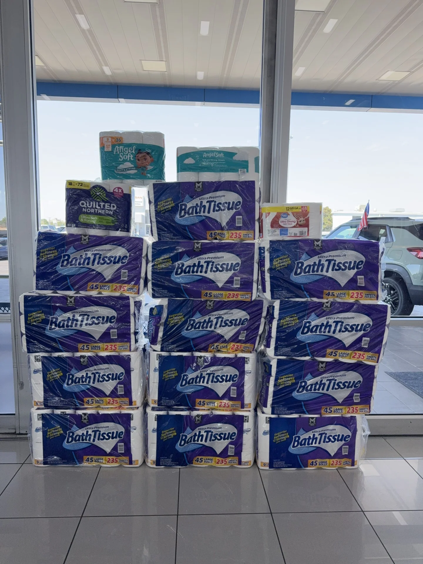 Galleria Chevrolet toilet paper donation delivered to Metrocrest Services