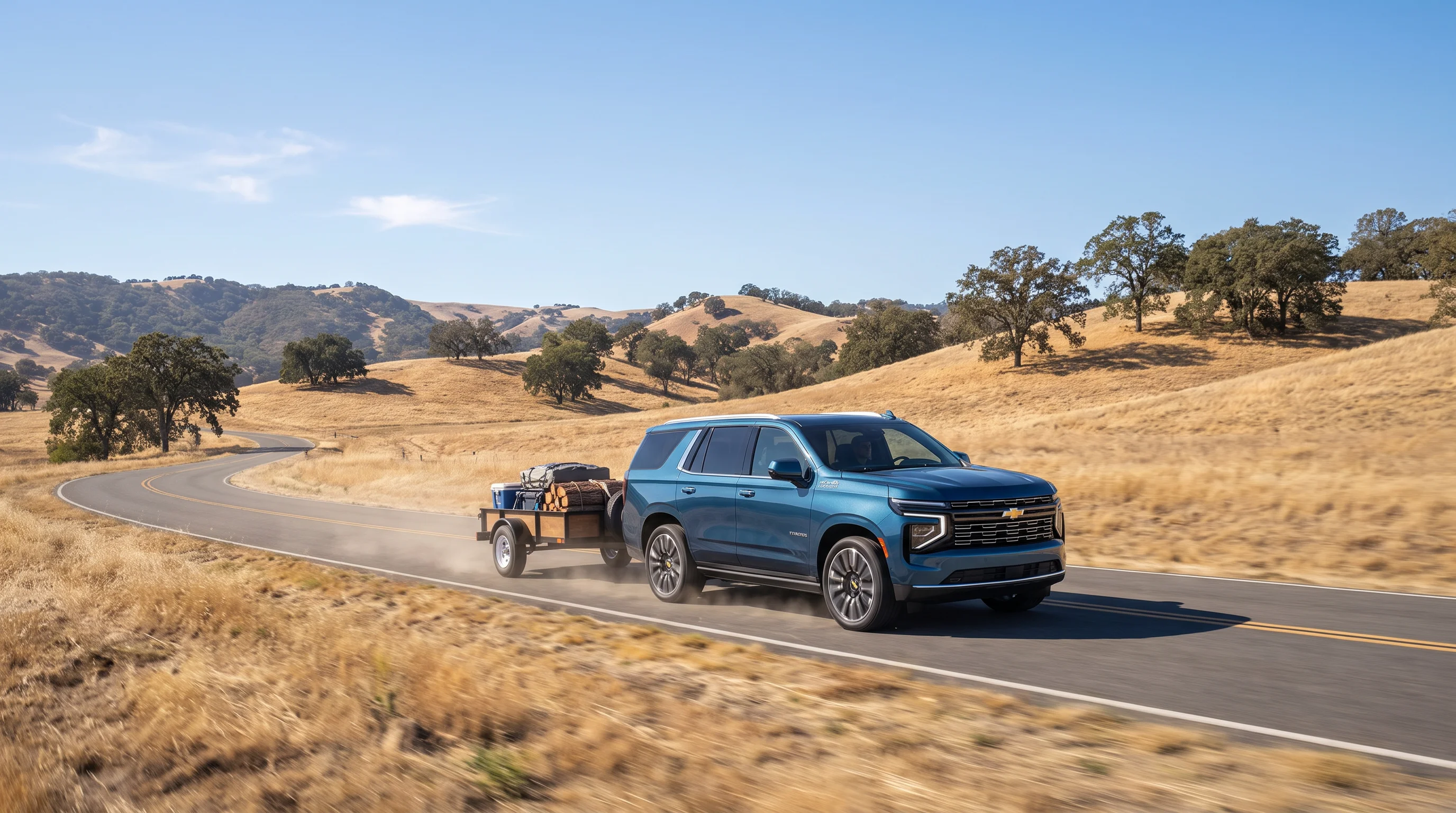 2026 Chevrolet Tahoe towing a trailer, rated up to 8,400 pounds, at Galleria Chevrolet in Dallas, TX
