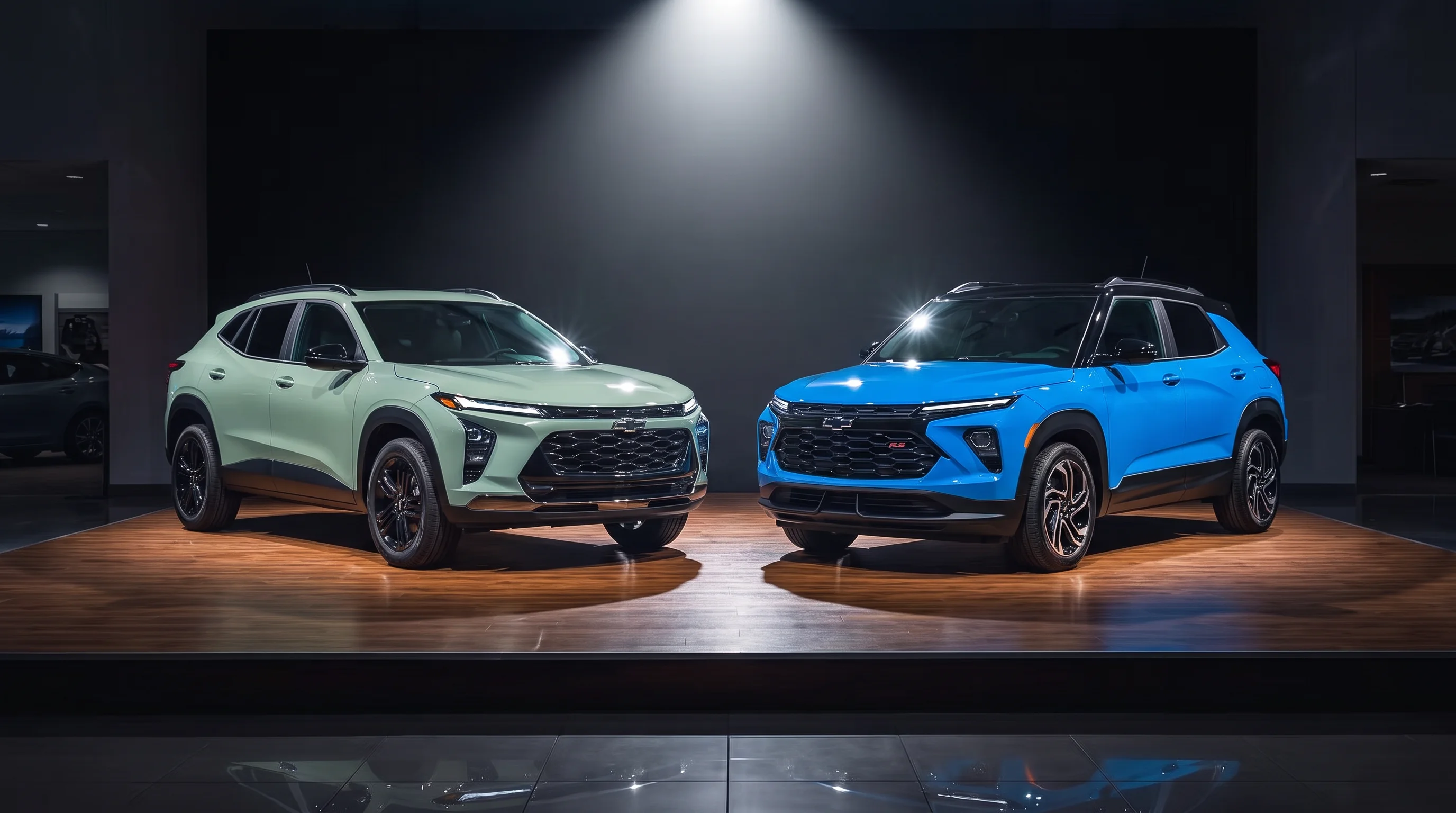 2026 Chevrolet Trax and 2026 Chevrolet Trailblazer compared side by side at Galleria Chevrolet in Dallas, TX