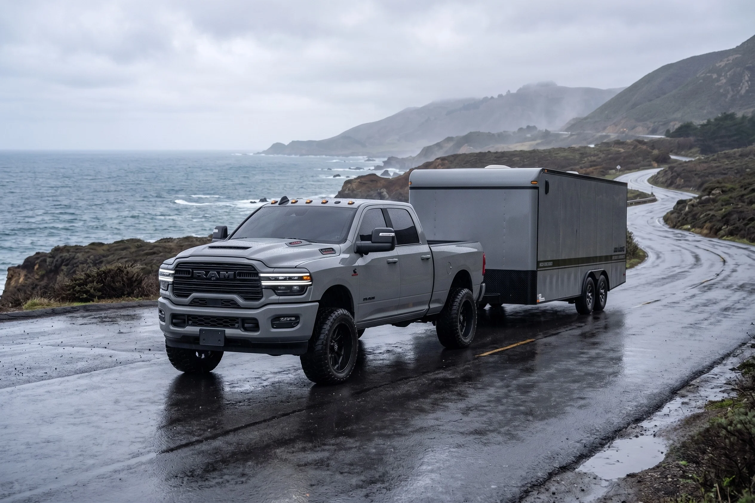 Camioneta de servicio pesado RAM 2500 2026 remolcando un remolque cerca de Ontario, CA