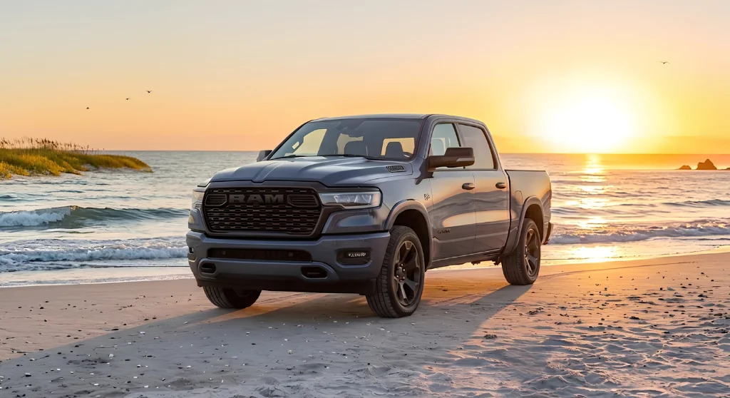 2026 Ram 1500 parked outdoors, highlighting fuel efficiency by engine and trim at Jeep Chrysler Dodge Ram of Ontario