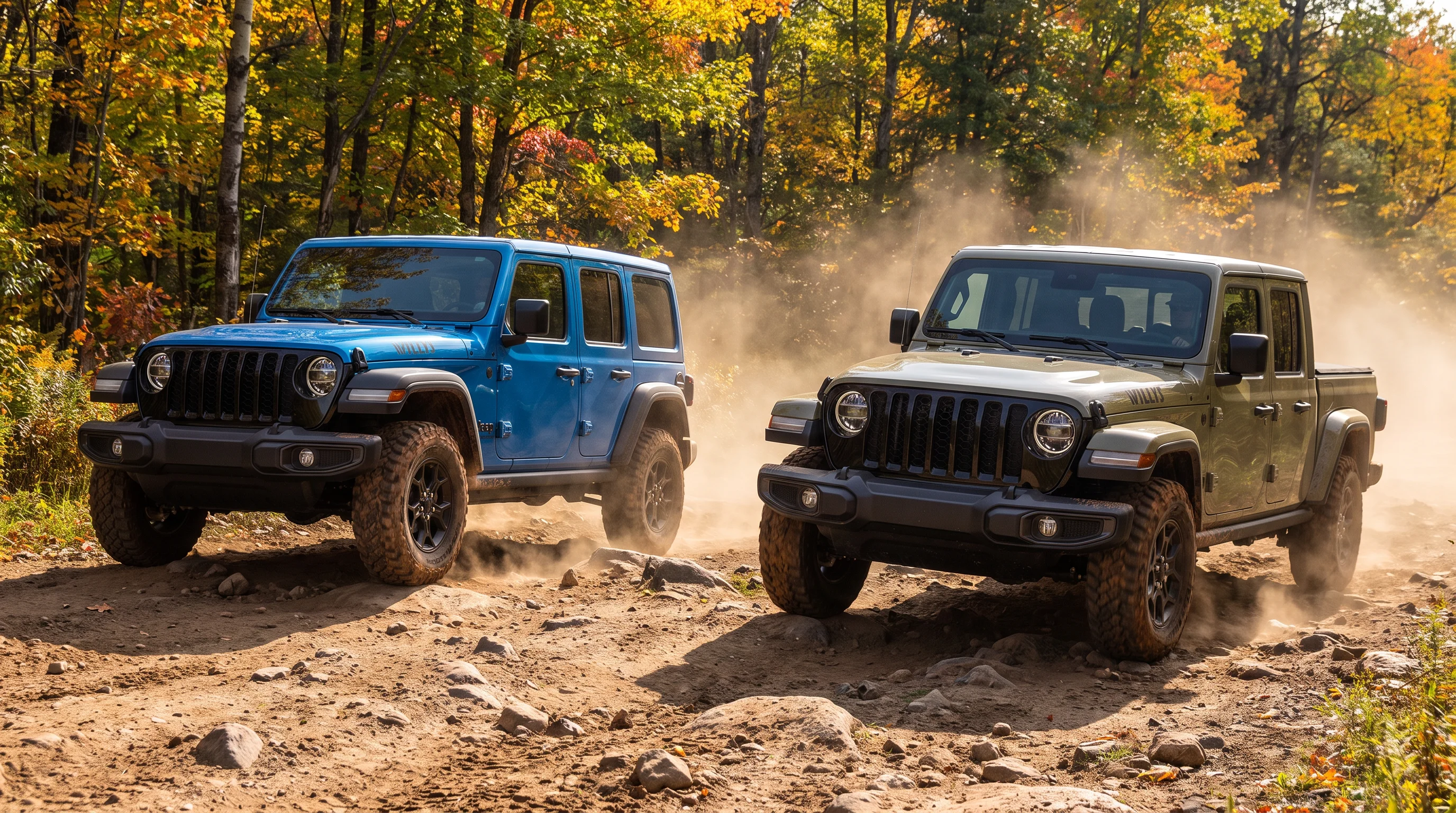 2026 Jeep Wrangler and 2026 Jeep Gladiator compared for high desert driving near Yucca Valley, California