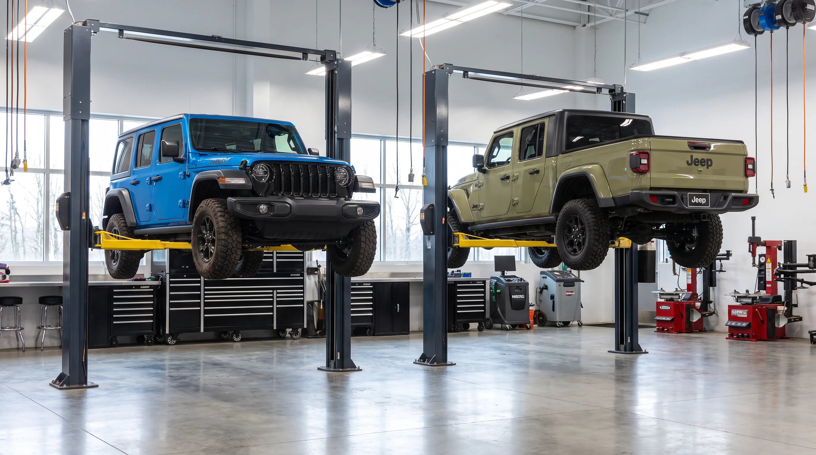 Technician performing Mopar service on a Jeep at Joshua Tree CDJR in Yucca Valley, CA