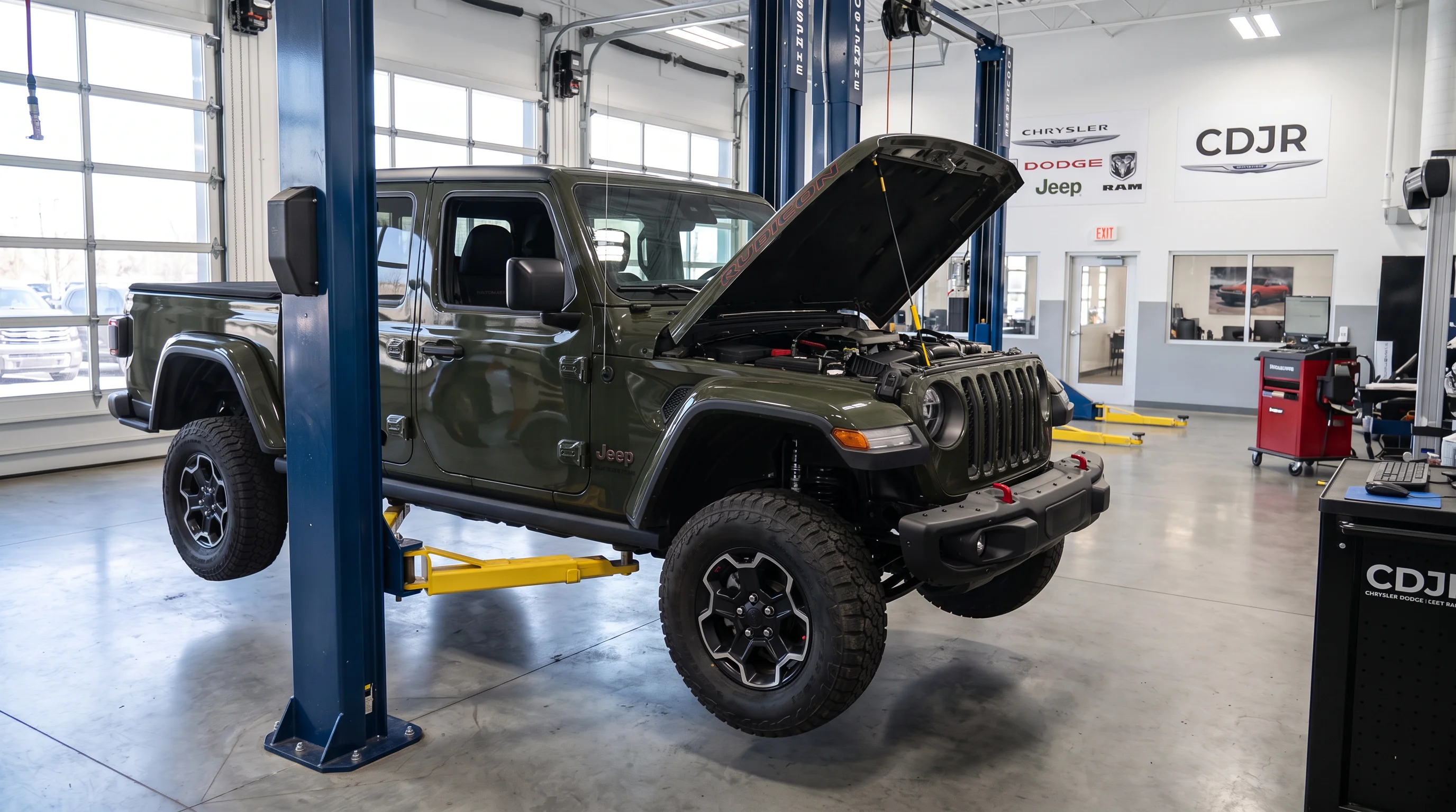 Jeep in for quick service at Joshua Tree CDJR in Yucca Valley, CA