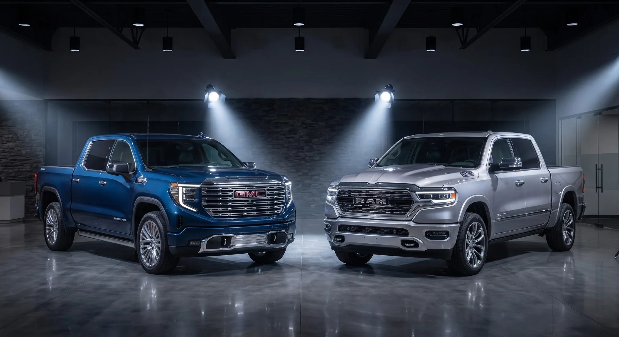 2026 GMC Sierra 1500 pickup truck compared with the 2026 Ram 1500 at Legacy GMC of Waxahachie