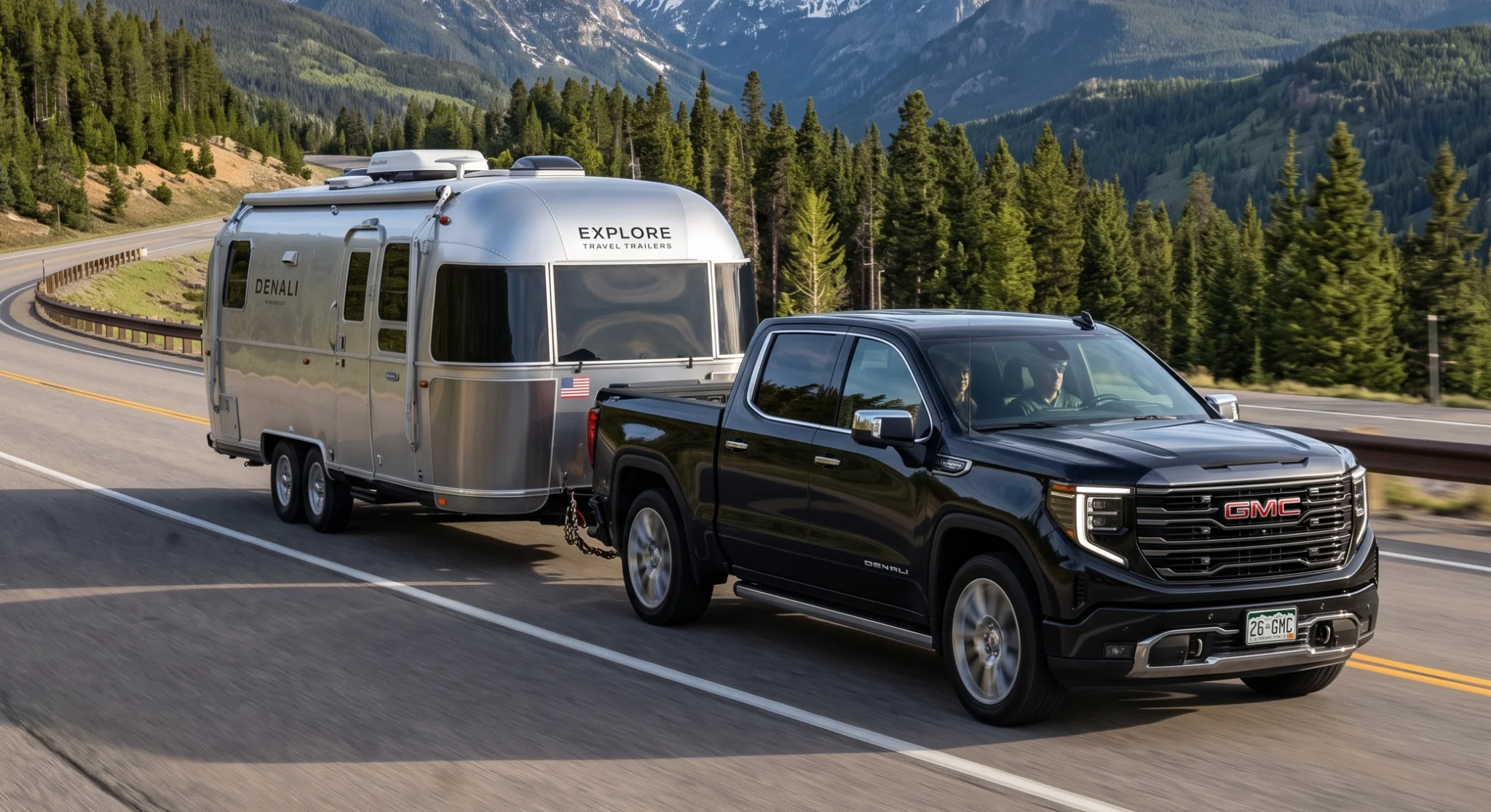 GMC Sierra towing a trailer using the ProGrade Trailering System, available at Legacy GMC of Waxahachie