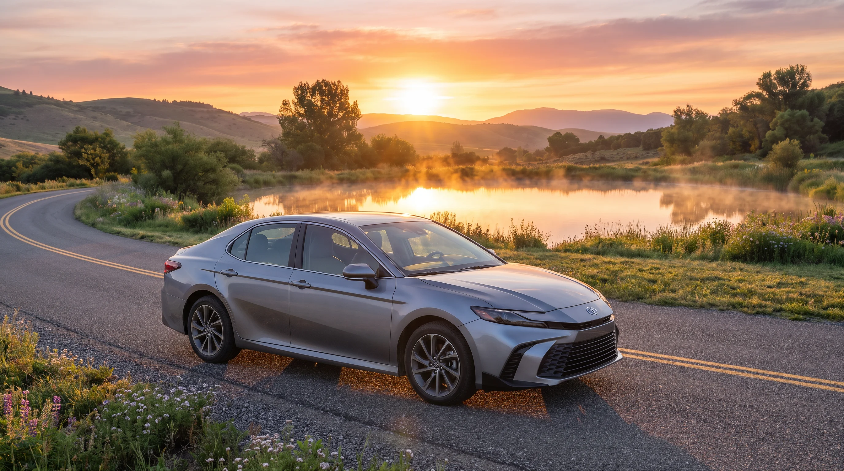 2026 Toyota Camry hybrid sedan shown in front three-quarter view
