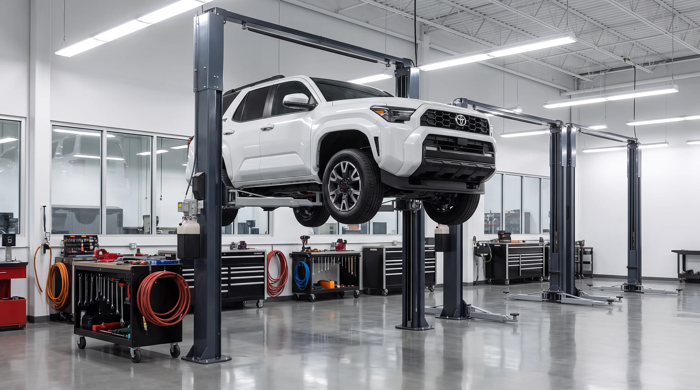 Toyota 4Runner in the service bay at Legacy Toyota of Dallas, where genuine Toyota parts are installed by factory-trained technicians