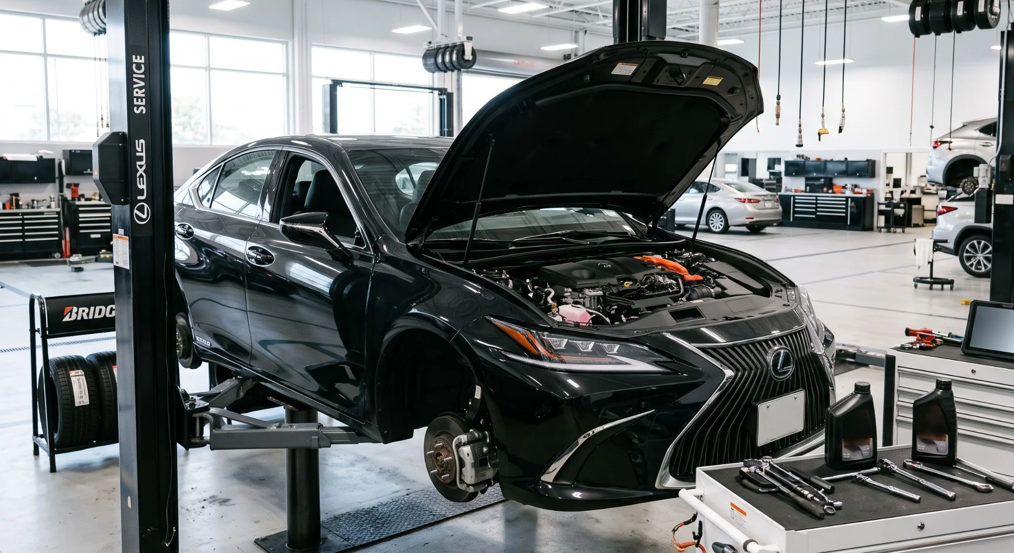 Lexus technician performing a comprehensive service inspection at Lexus of Woodland Hills
