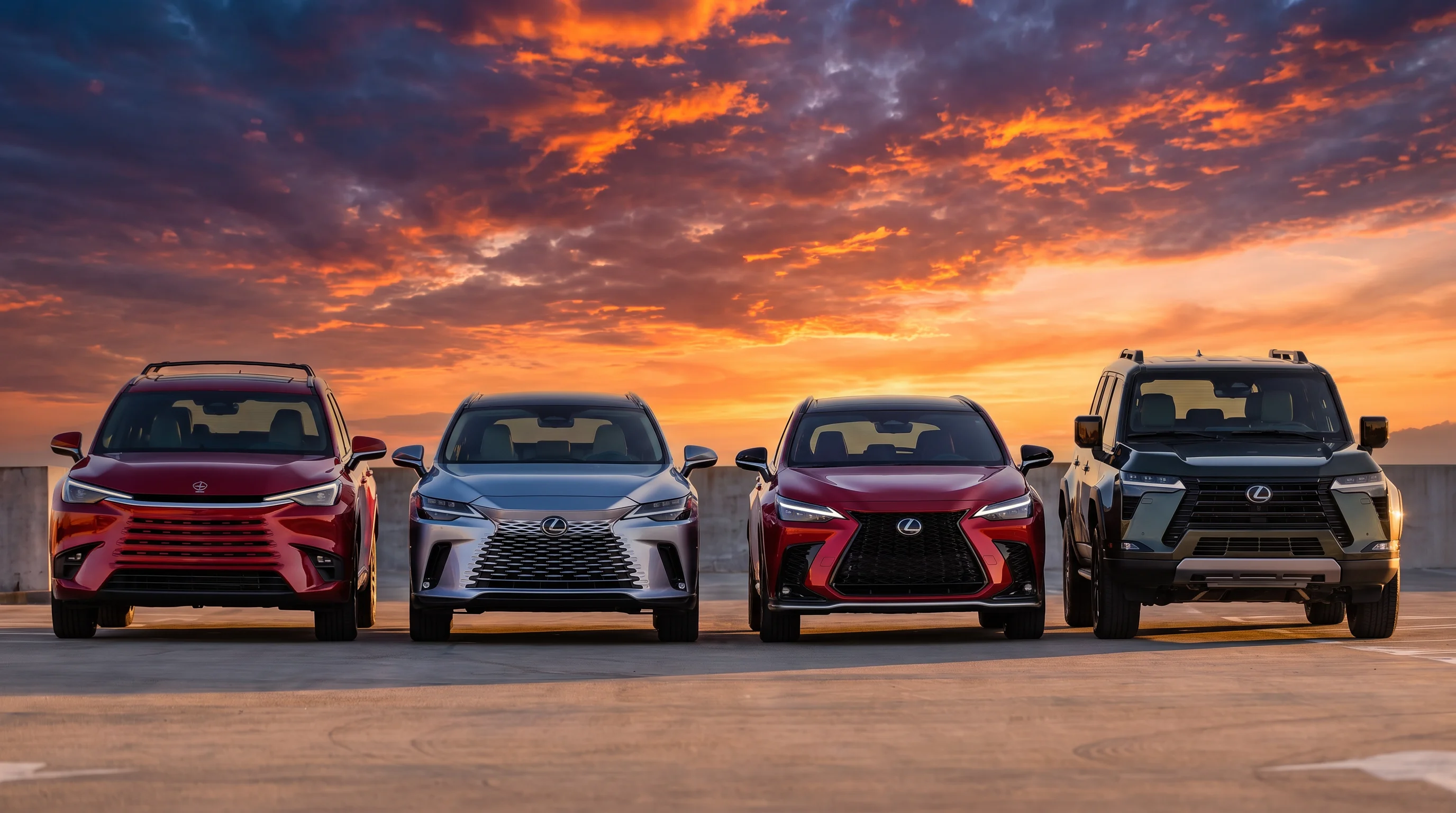 2026 Lexus hybrid SUV lineup including the UX, NX, RX, TX and LX at Lexus of Woodland Hills