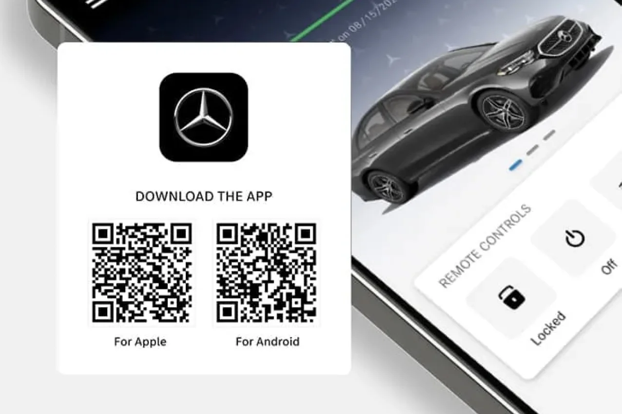 Mercedes-Benz app QR code pairing screen for vehicle setup