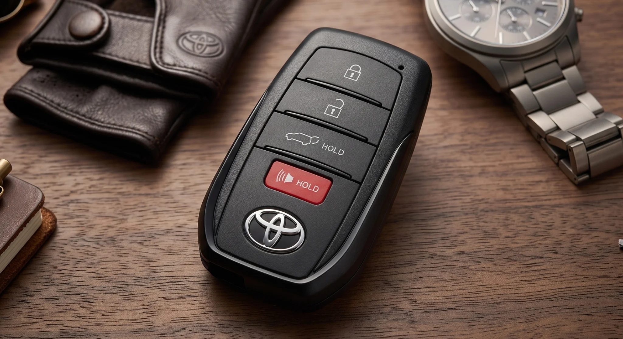 Toyota smart key fob opened to show the coin-cell battery inside