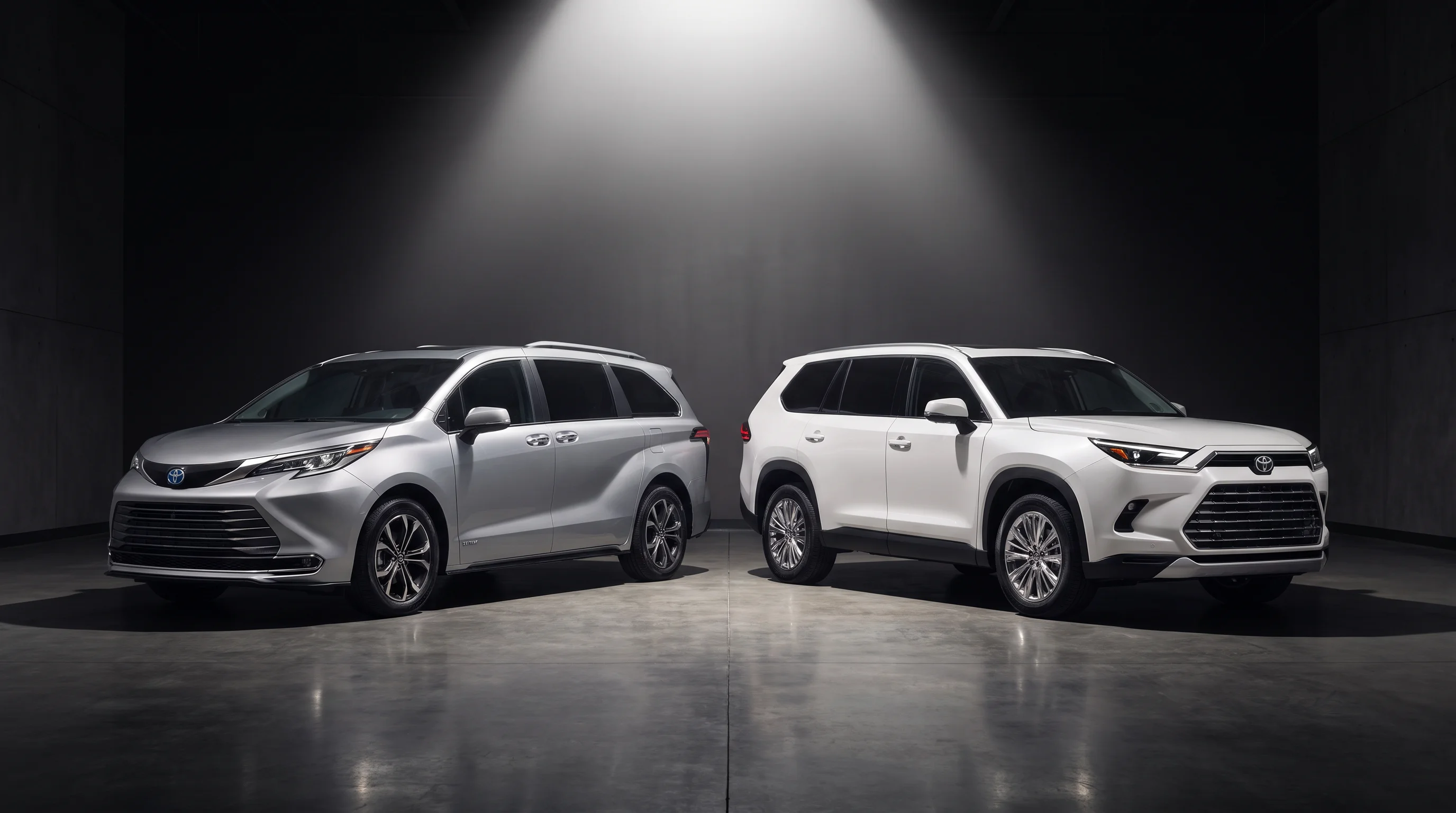 2026 Toyota Sienna and 2026 Toyota Grand Highlander compared side by side at North Hollywood Toyota