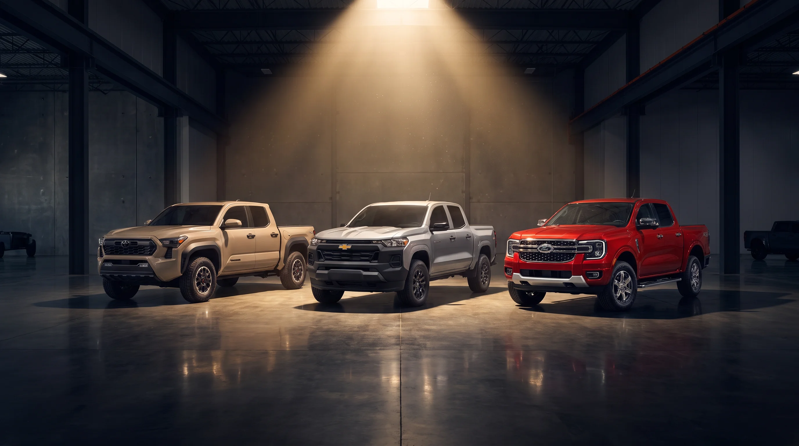 2026 Toyota Tacoma, Ford Ranger and Chevrolet Colorado midsize pickup trucks compared side by side