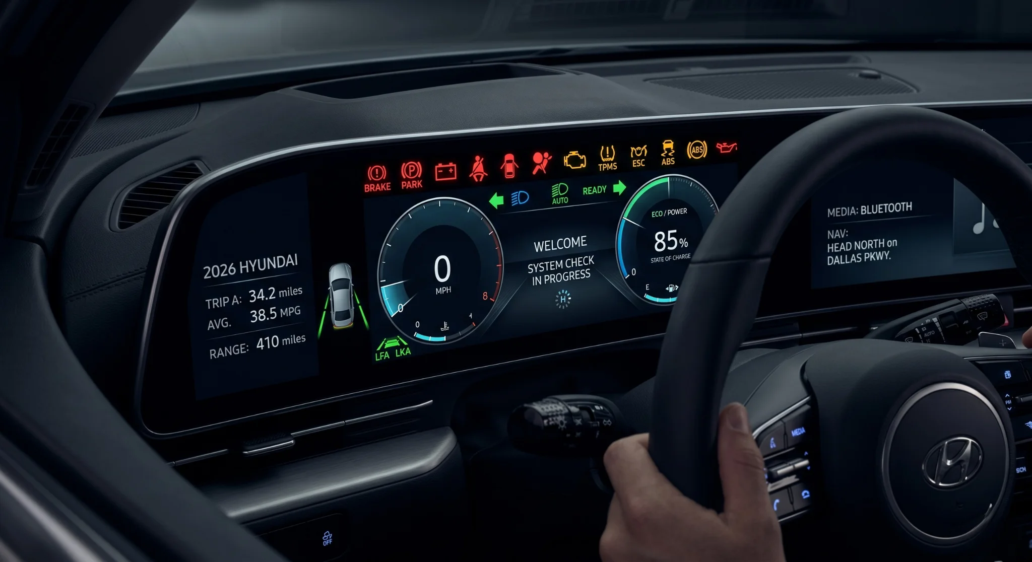 Tablero de Hyundai mostrando la luz del motor encendida — diagnóstico en Ontario Hyundai