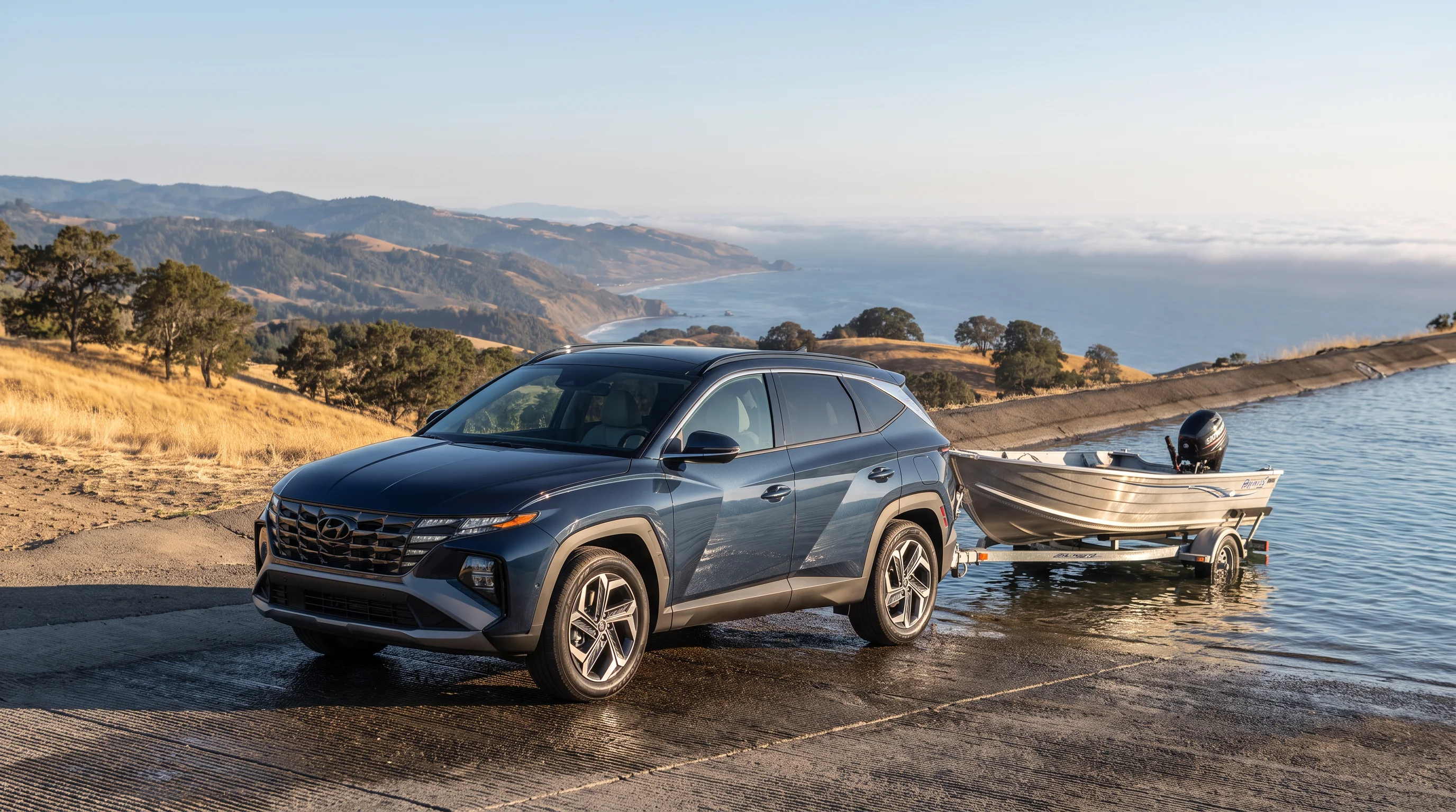 2026 Hyundai Tucson towing a small utility trailer, available at Ontario Hyundai in Ontario, CA