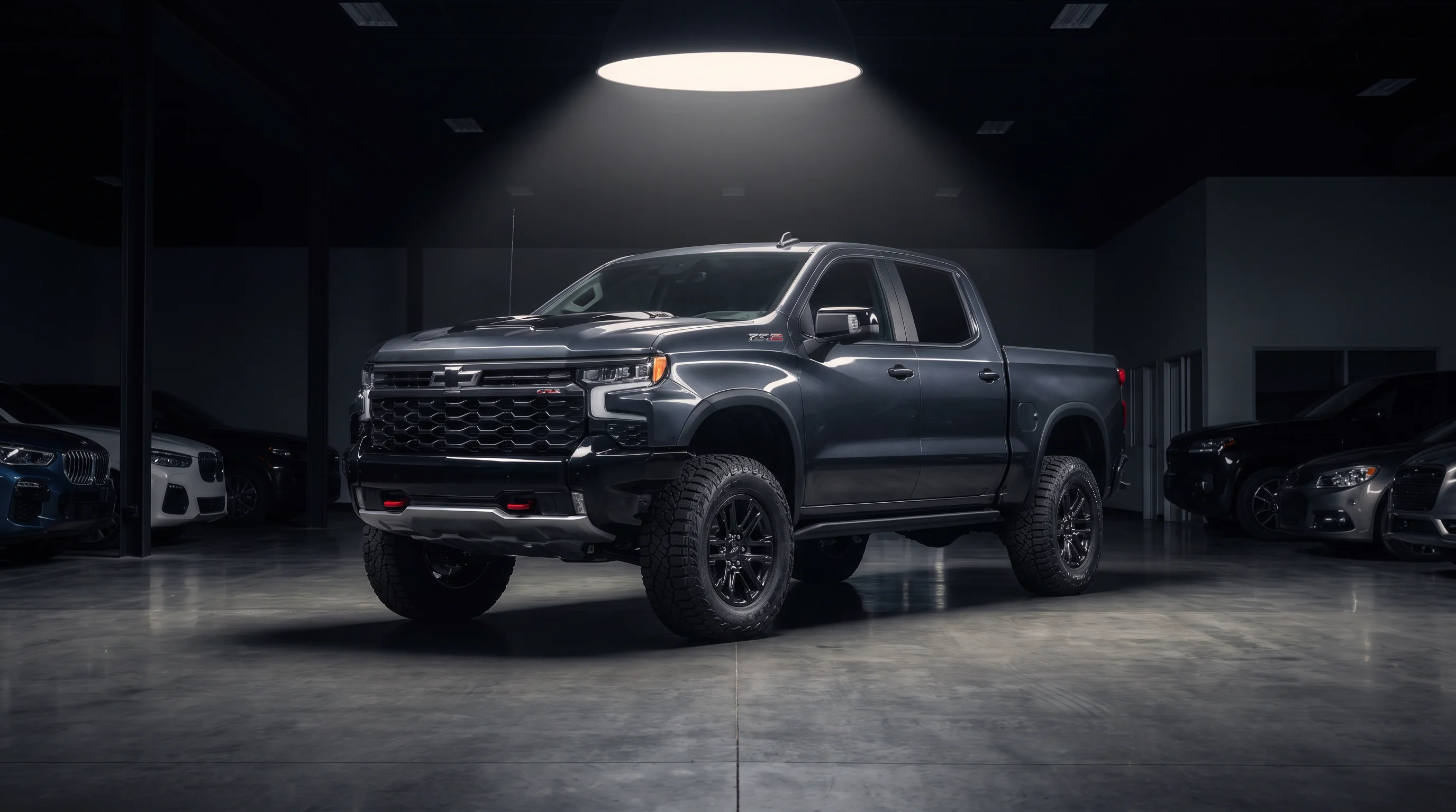 Chevy Silverado ZR2 off-road trim with factory 2-inch suspension lift and 33-inch mud-terrain tires