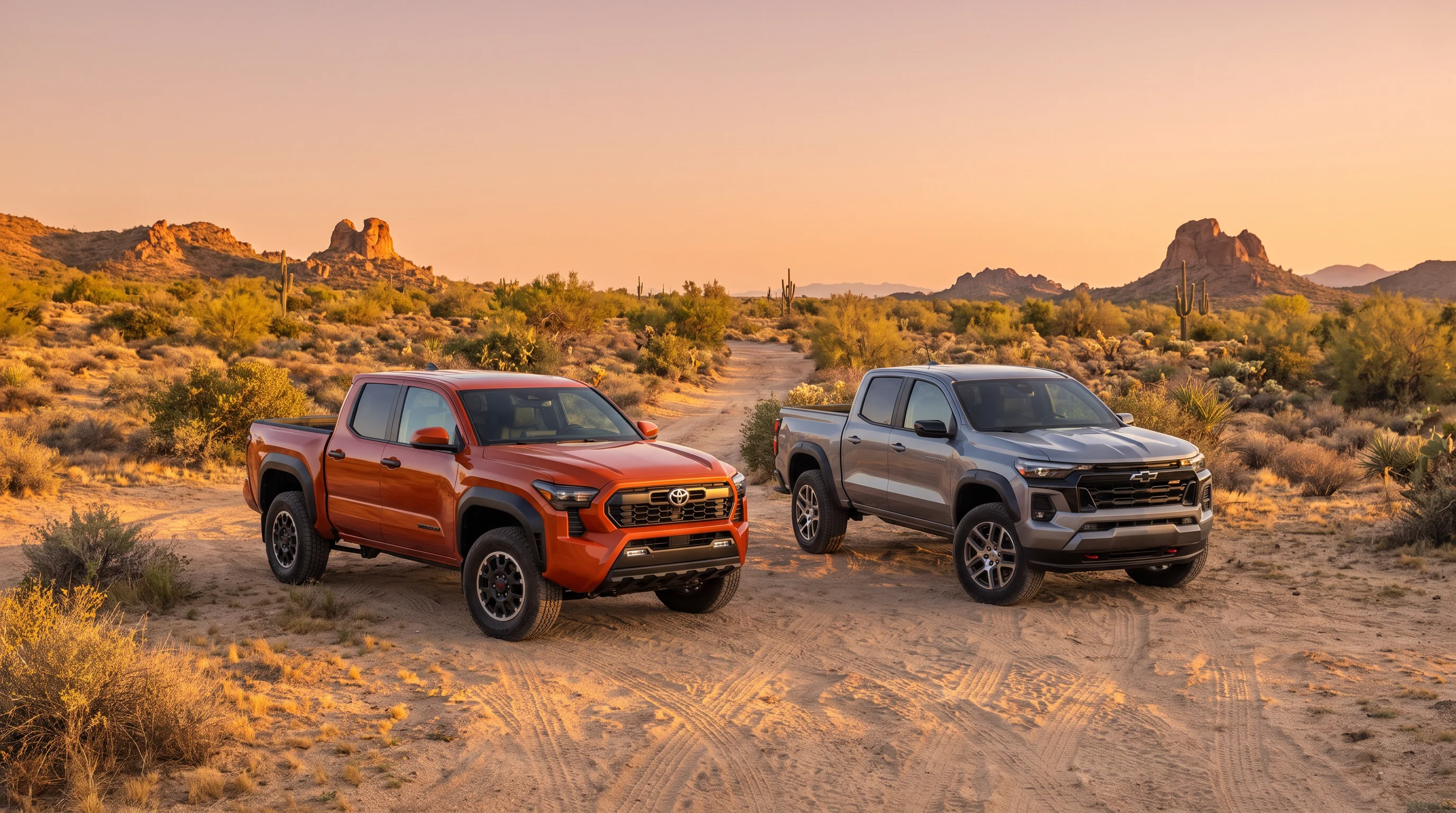 2026 Chevrolet Colorado and 2026 Toyota Tacoma midsize pickup trucks compared at Riverside Chevrolet
