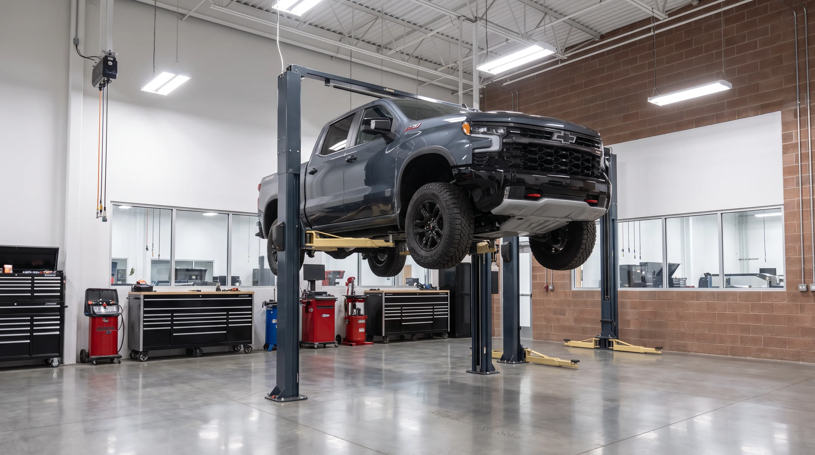 Chevrolet Silverado 1500 receiving an oil change at the Riverside Chevrolet Certified Service department