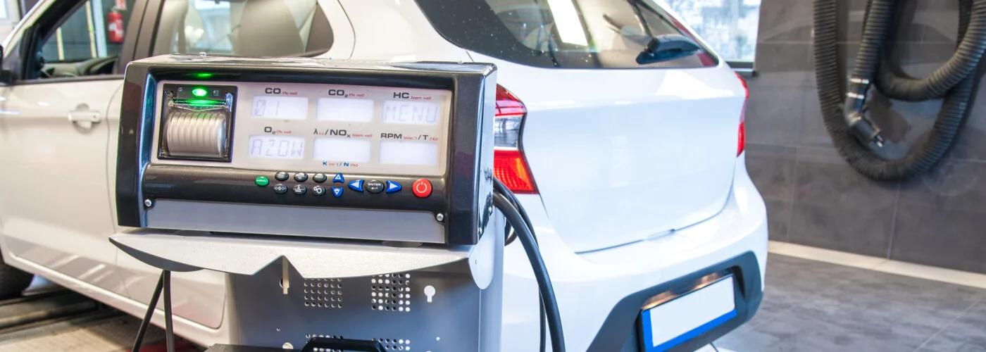 Technician performing a California smog check on a Toyota at Temecula Valley Toyota