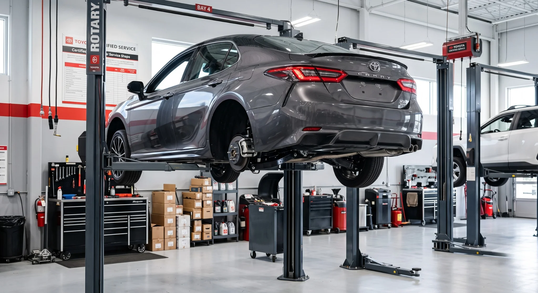 Técnico certificado del centro de servicio de Temecula Valley Toyota realizando mantenimiento a un vehículo Toyota