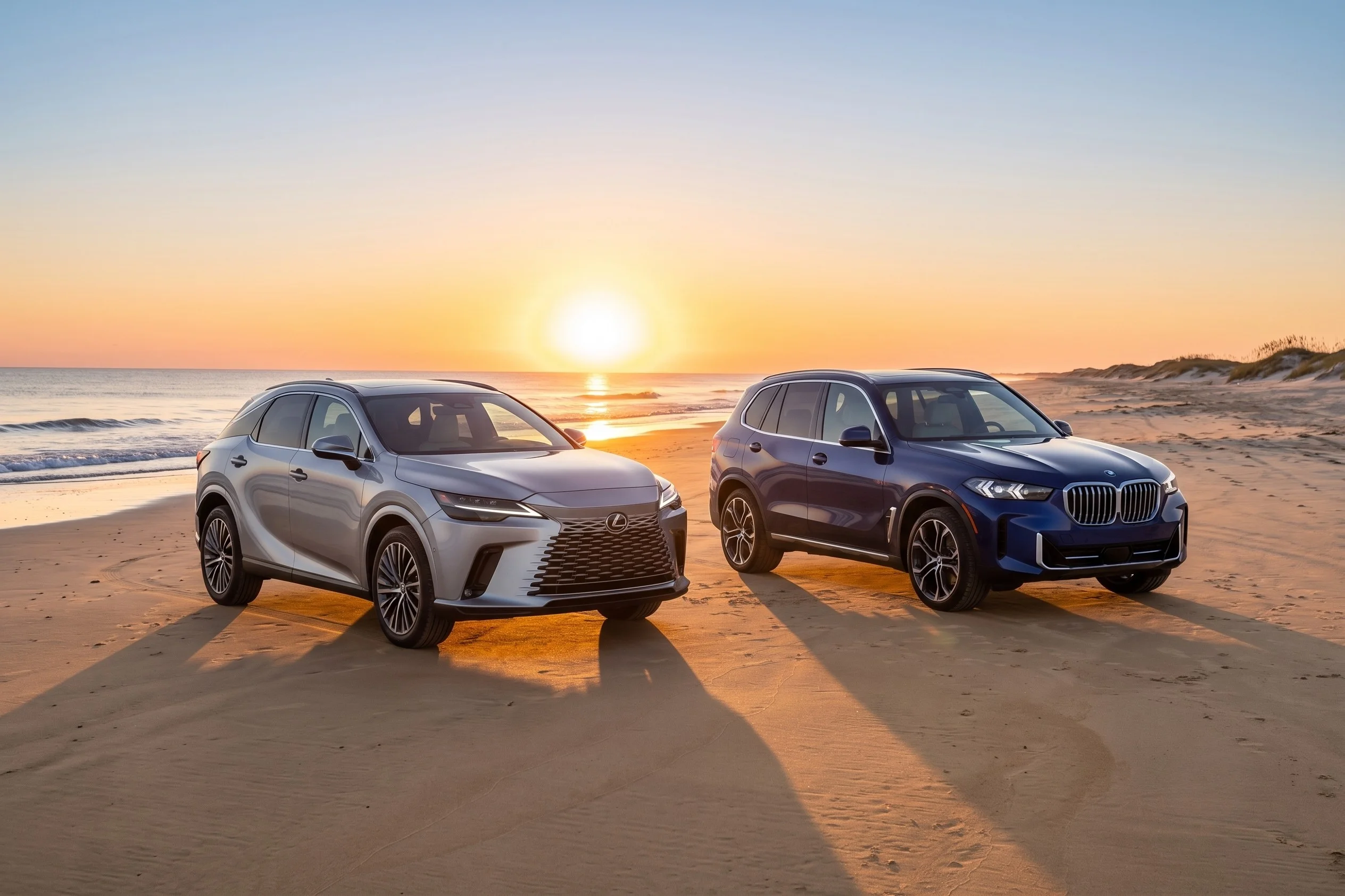 2026 Lexus RX 350 and 2026 BMW X5 midsize luxury SUV comparison