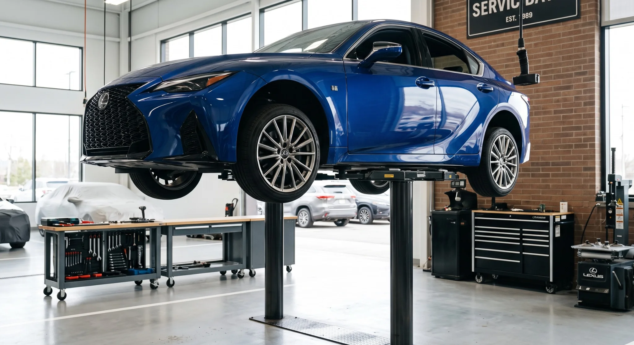Técnico certificado realizando una inspección de servicio previa a un viaje de verano en Temecula Valley Lexus