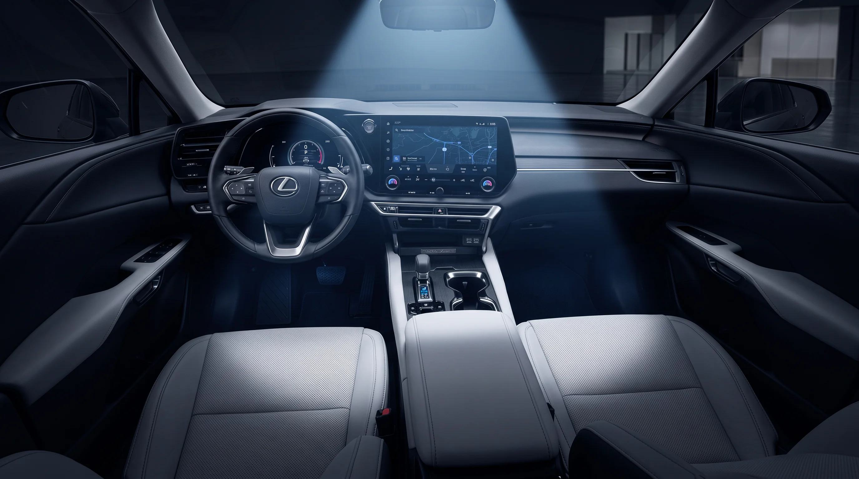 Lexus RX interior showing the dashboard, center touchscreen display, and front seating
