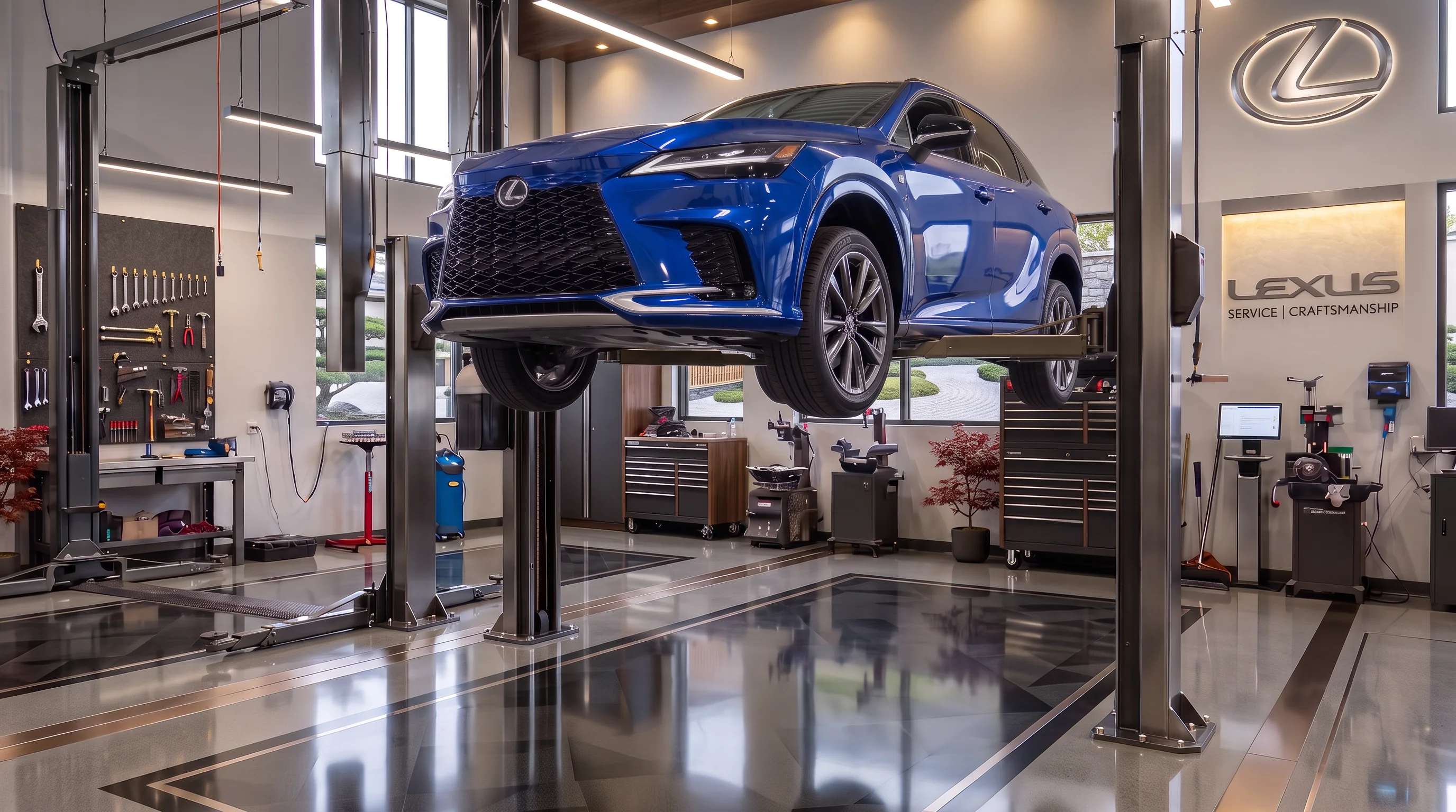 Lexus service technician performing a full synthetic oil change at Temecula Valley Lexus