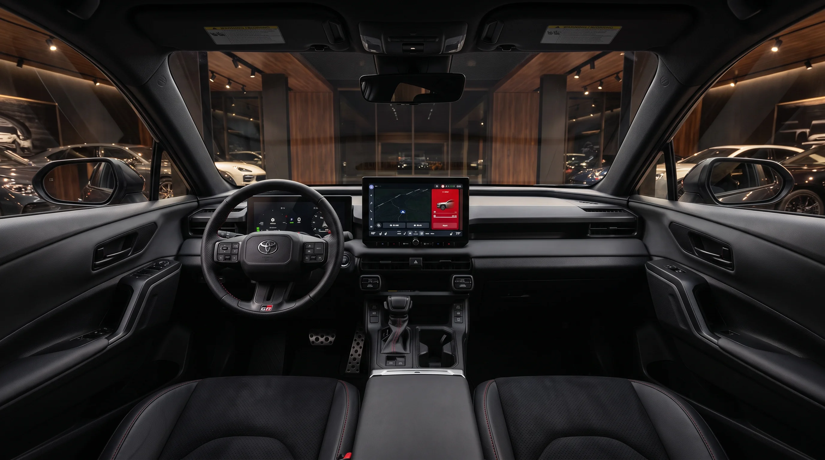 2026 Toyota RAV4 interior showing front seats, digital gauge cluster and multimedia touchscreen at Toyota of Glendale