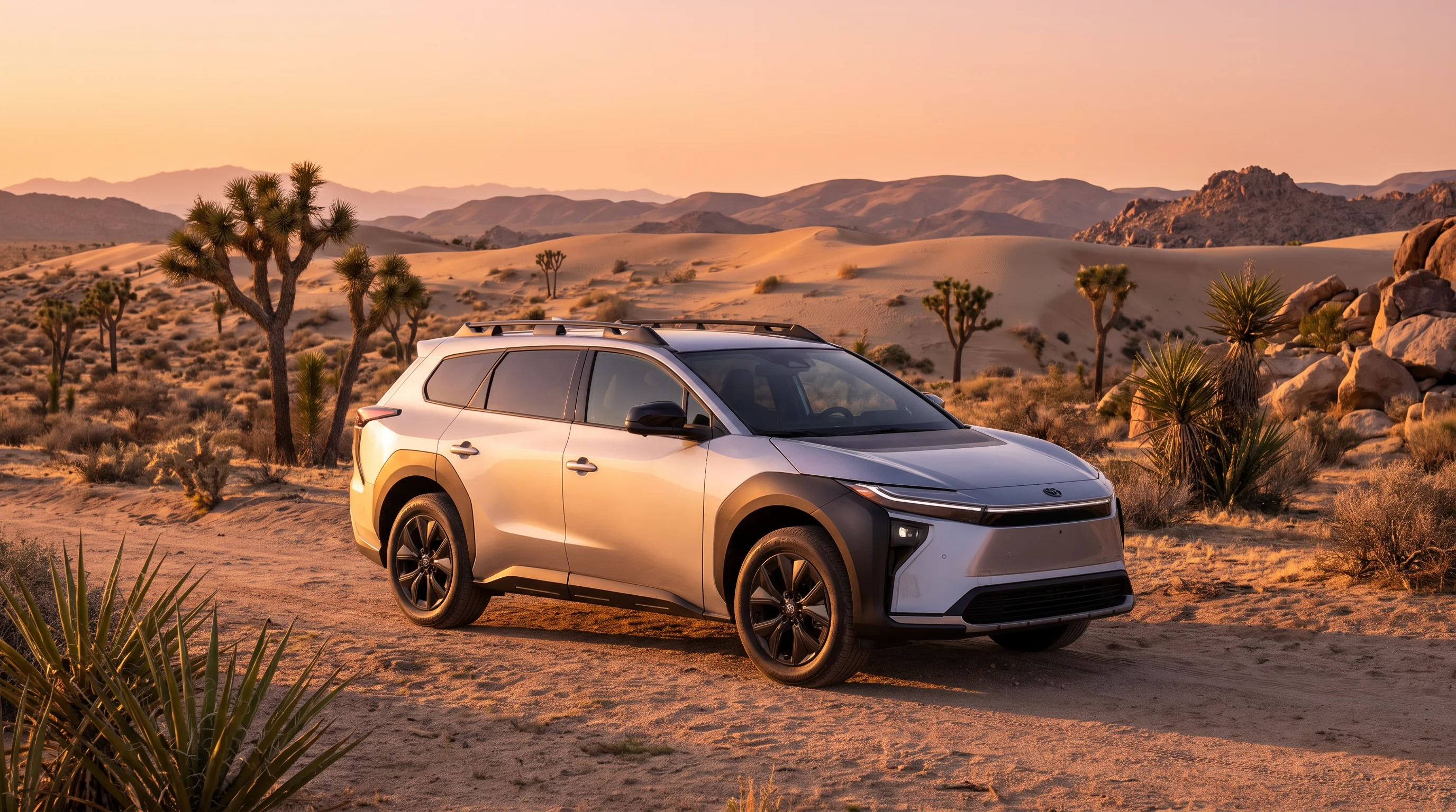 2027 Toyota bZ Woodland electric SUV with black overfenders and roof rails, available at Toyota of Glendale