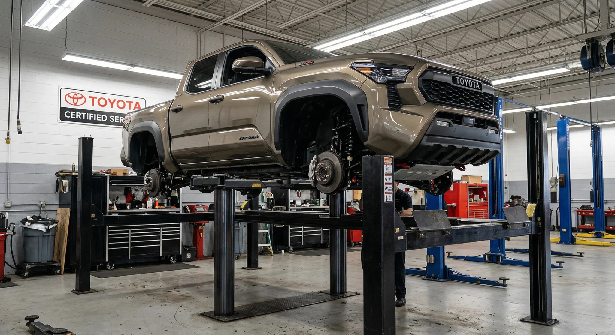 Toyota vehicle receiving professional maintenance service at Tustin Toyota