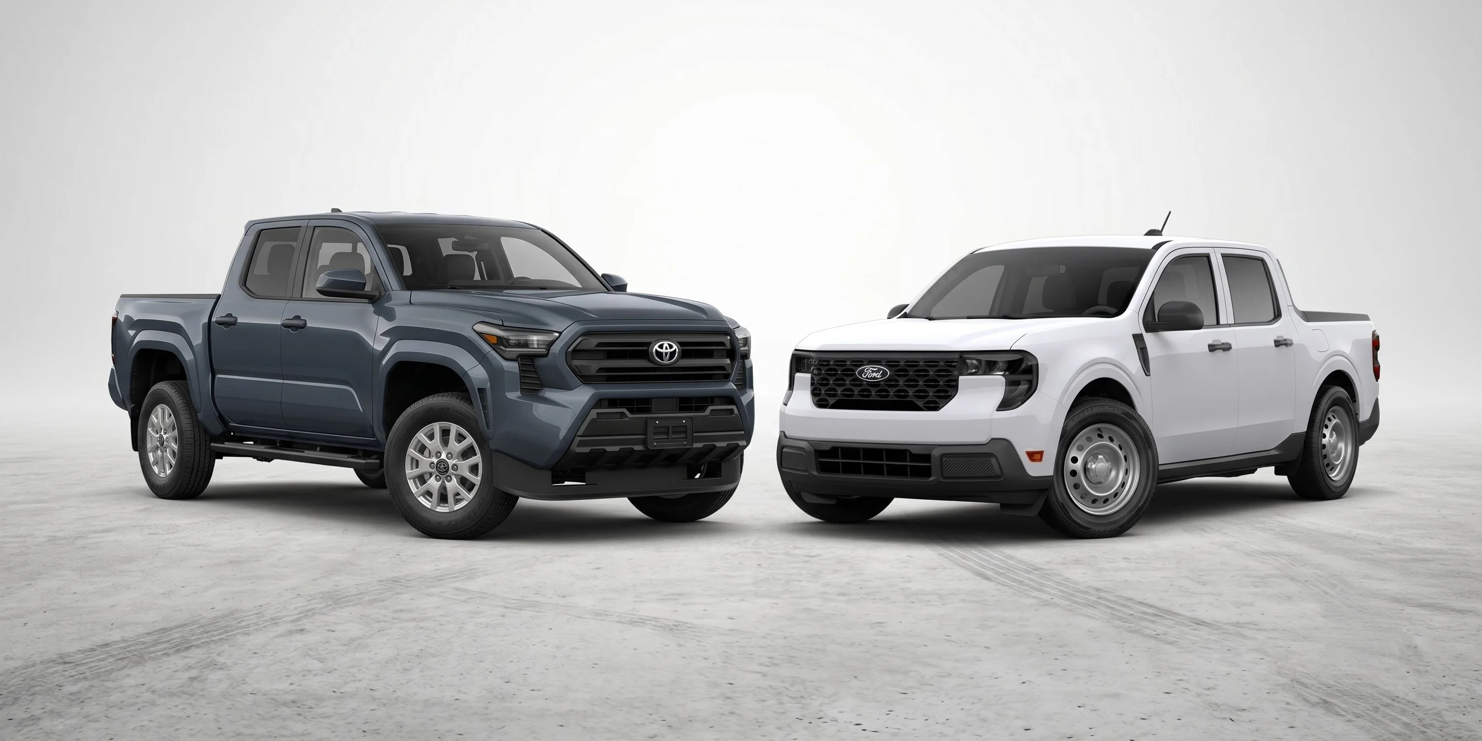 2026 Toyota Tacoma and 2026 Ford Maverick parked side by side