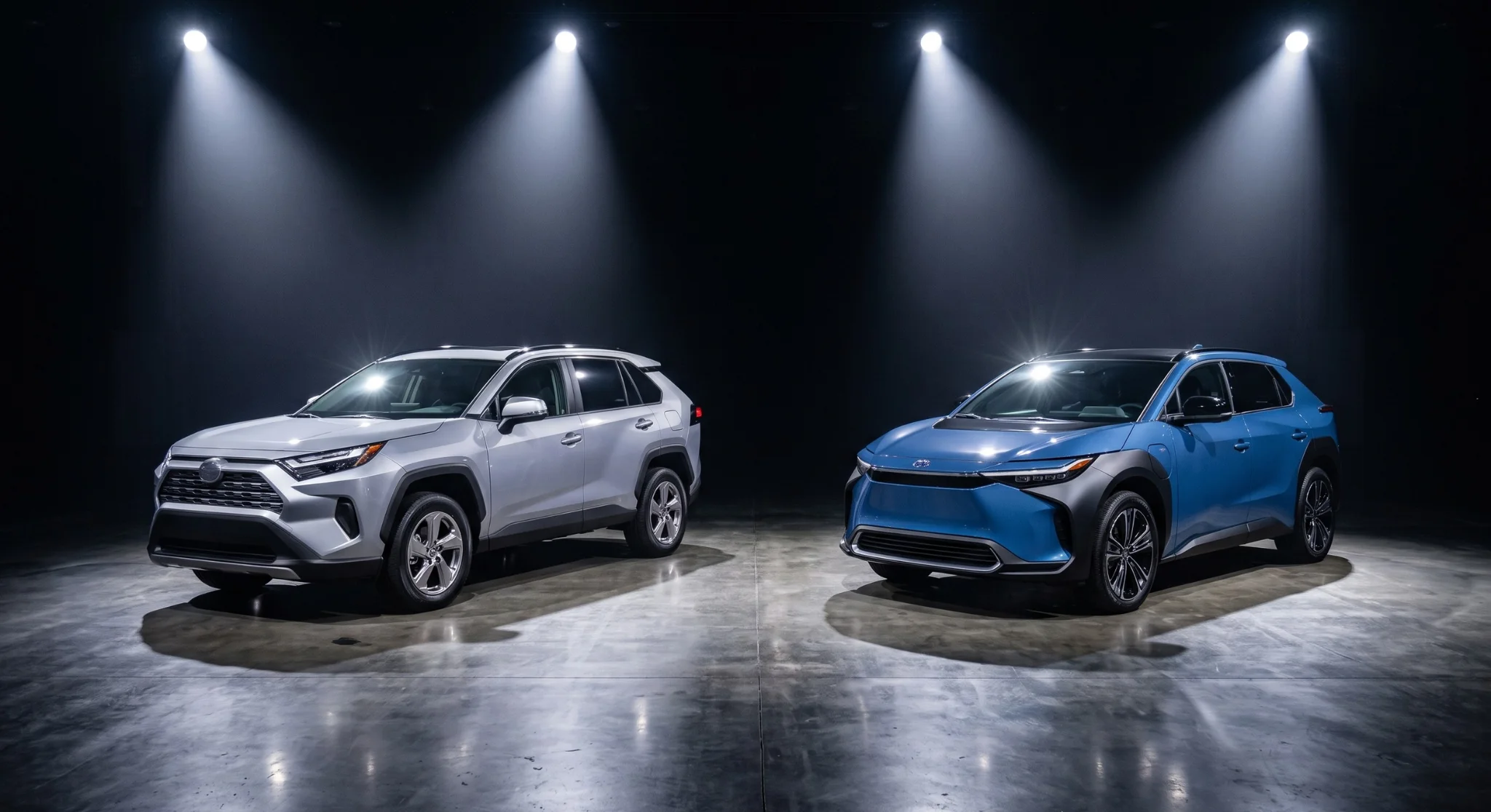 Toyota electrified vehicles charging and driving, illustrating hybrid and all-electric powertrains