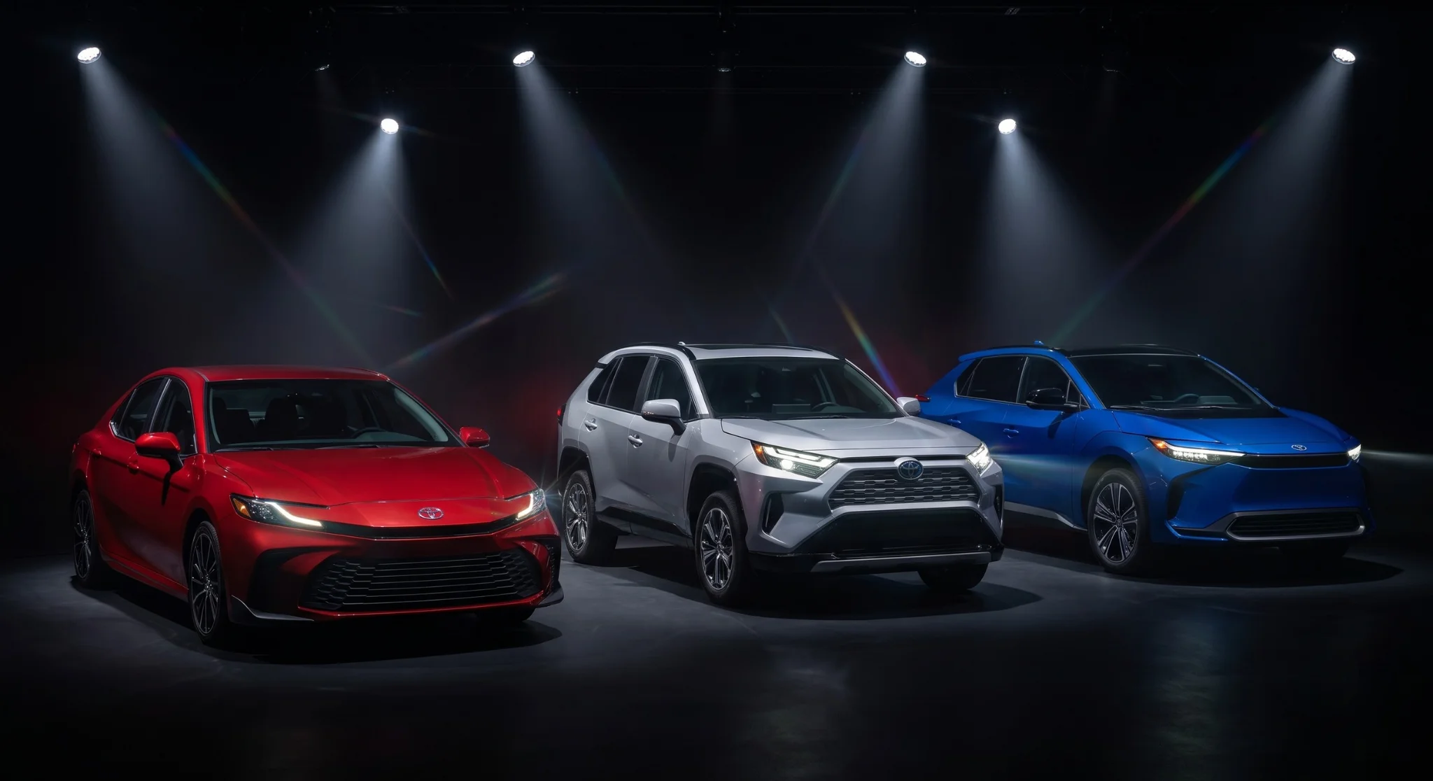 Toyota electrified vehicles illustrating HEV, PHEV, and BEV powertrain options