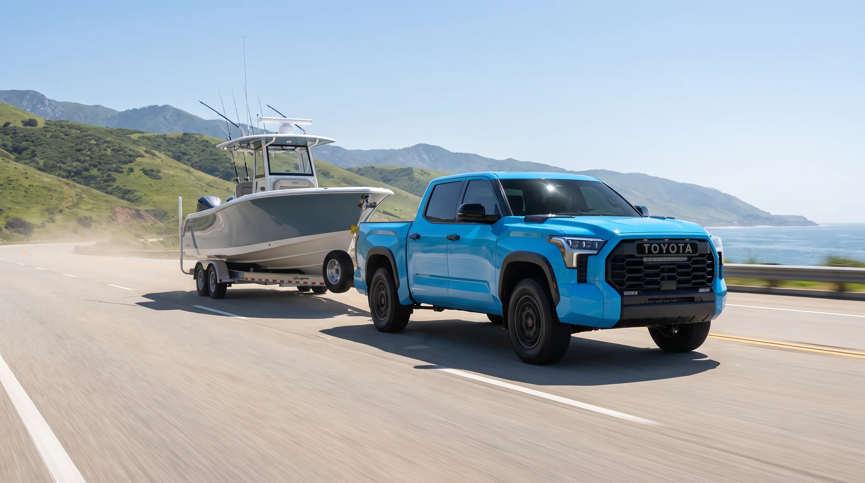 2026 Toyota Tundra towing a small boat on a trailer