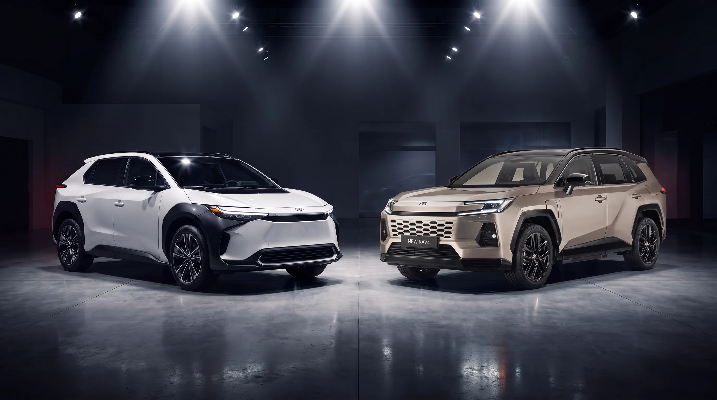 New Toyota RAV4 displayed beside another new model