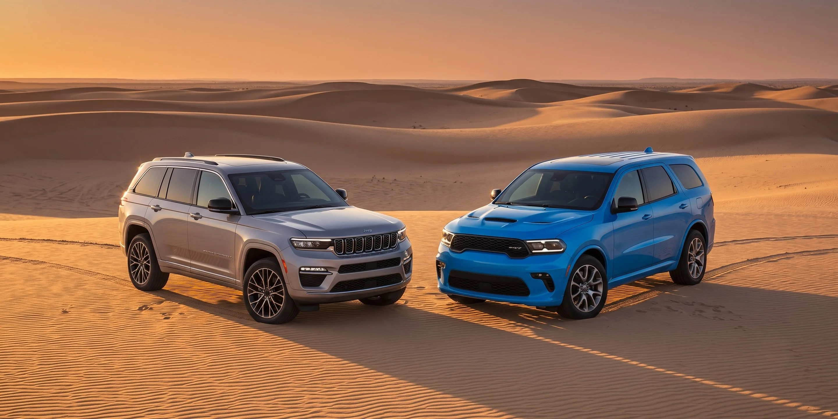 2026 Jeep Grand Cherokee L and 2026 Dodge Durango three-row SUVs compared side by side at Victorville Motors